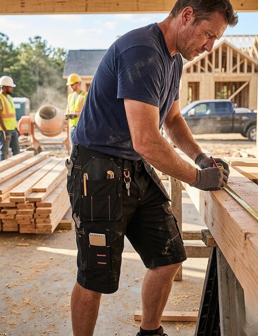 Detalle de WrightFits Men Holster Work Shorts – Heavy Duty Cargo Shorts for Trades
