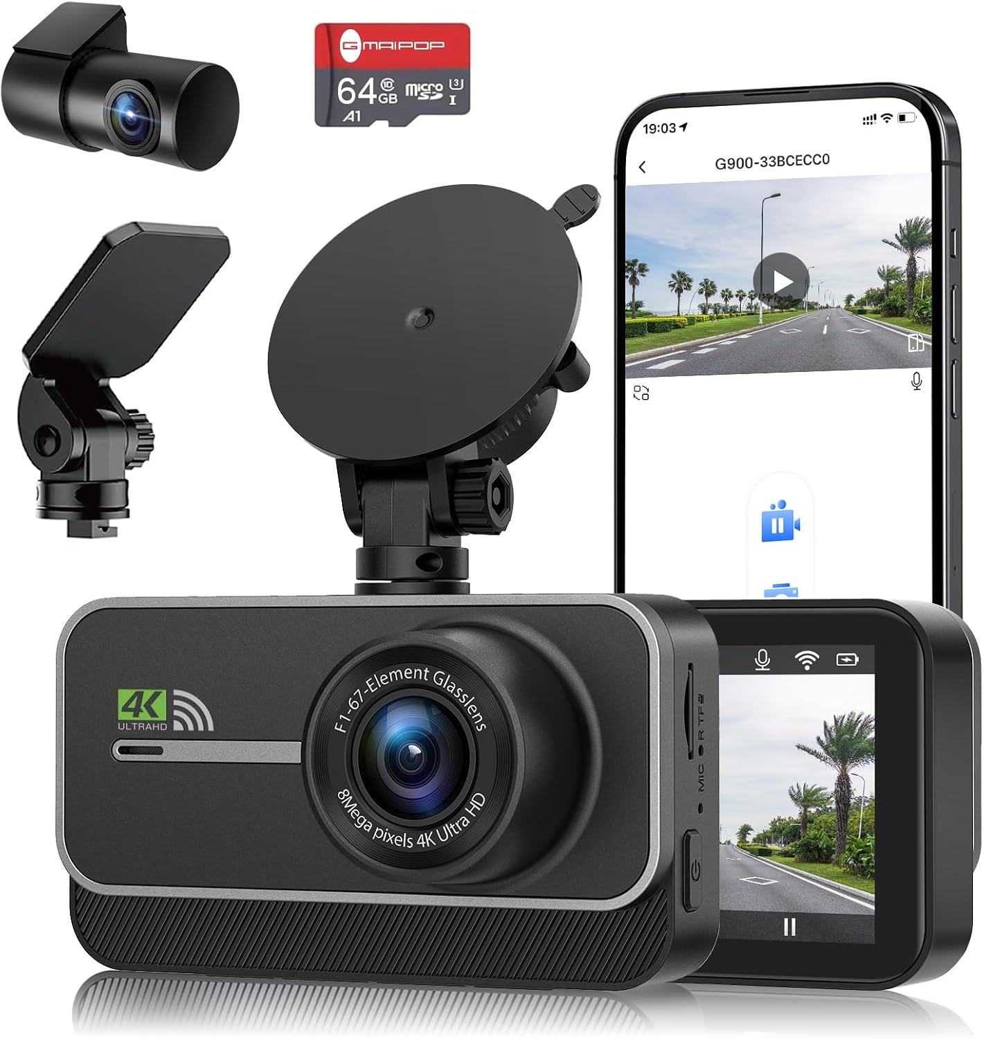 Detalle de Dash Cam Front and Rear 4K+1080P WiFi Dual