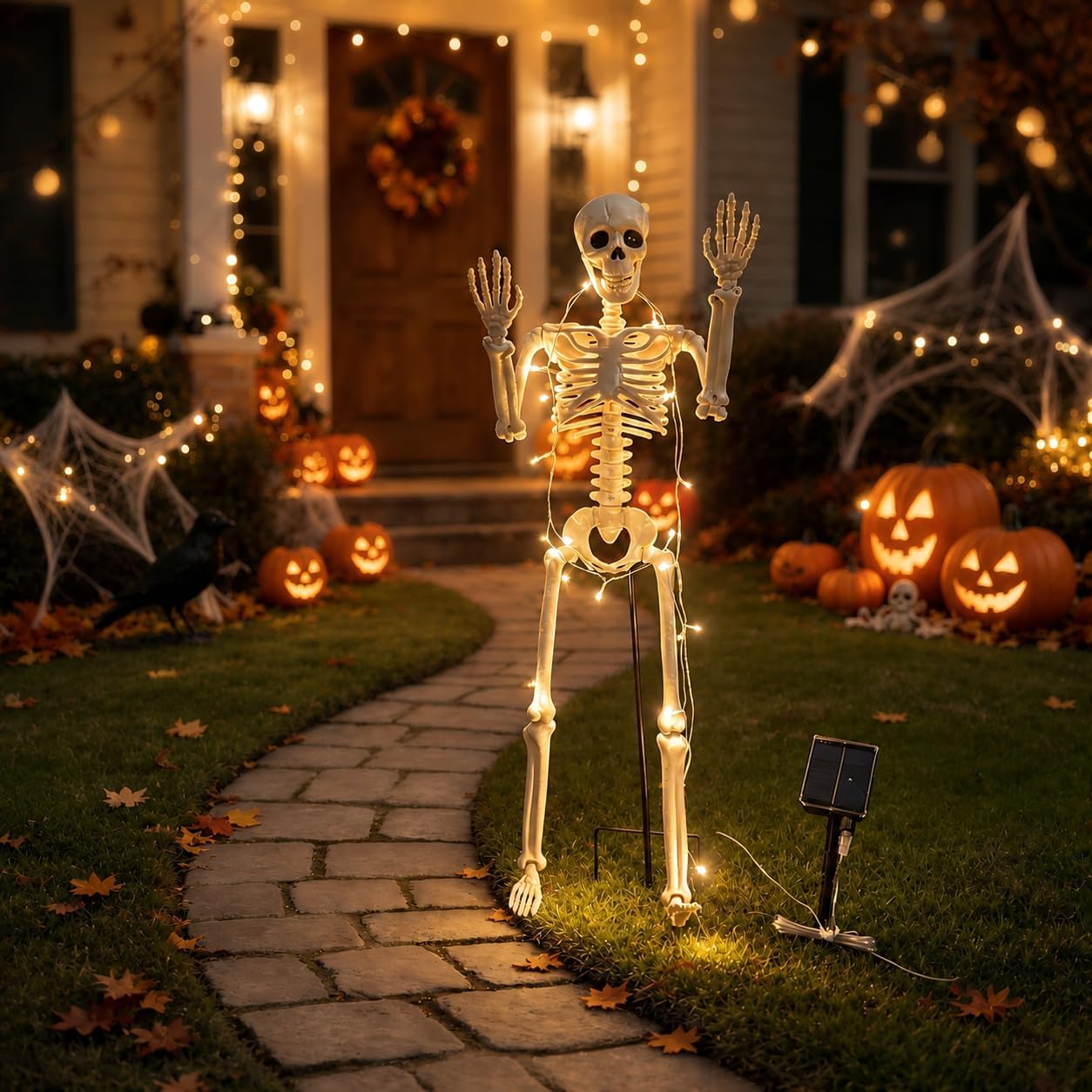 Detalle de Anrtrog KL001 36-Inch Solar Halloween Skeleton with Warm Lights and Remote
