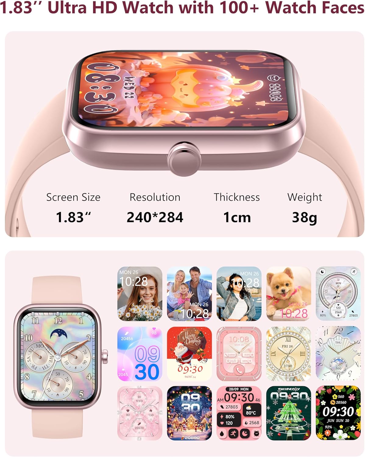 Thumbnail 5 de KALINCO 1.83-inch Smart Watch for women & men with Alexa calls, IP68 fitness tracking and 24/7 health monitoring