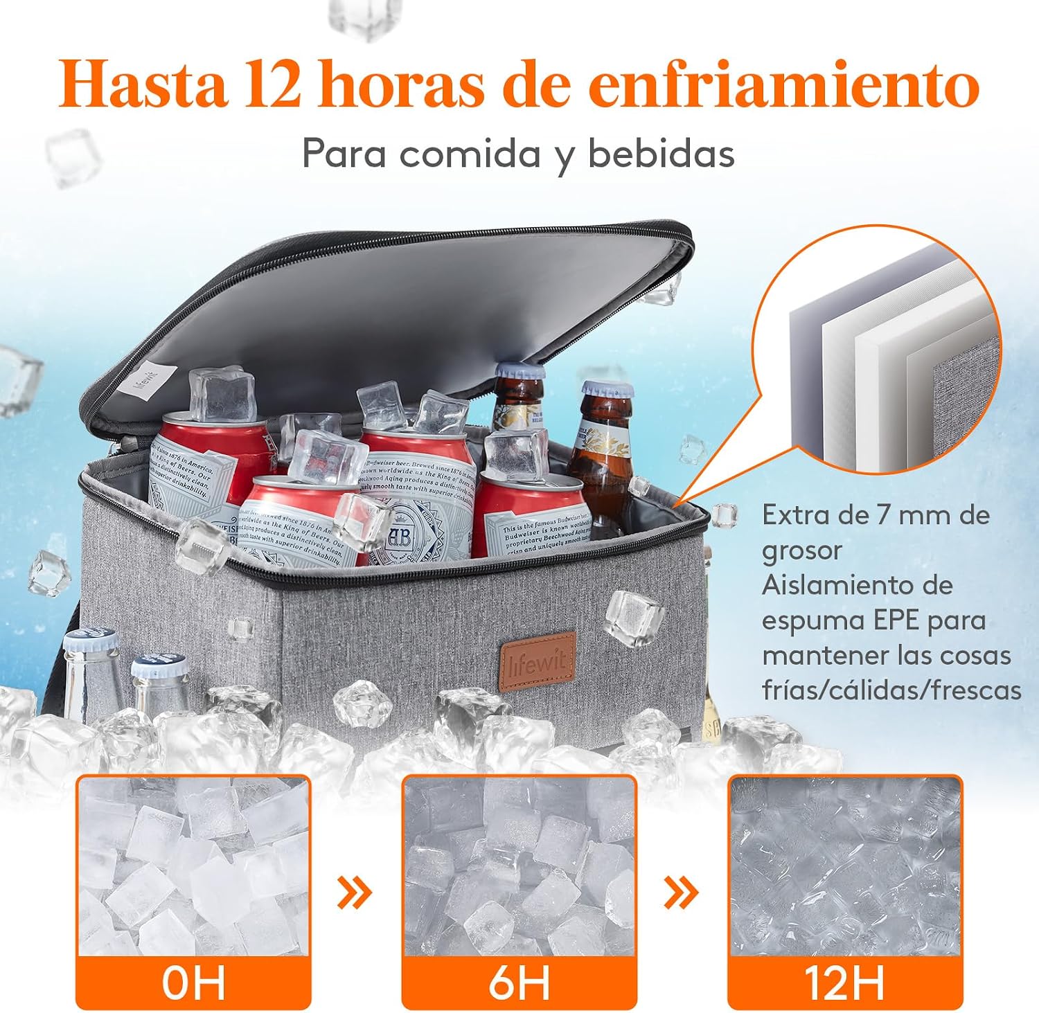 Thumbnail 2 de Lifewit Mochila Nevera 24L (hasta 30 latas) gris: térmica portátil para playa, picnic y trabajo