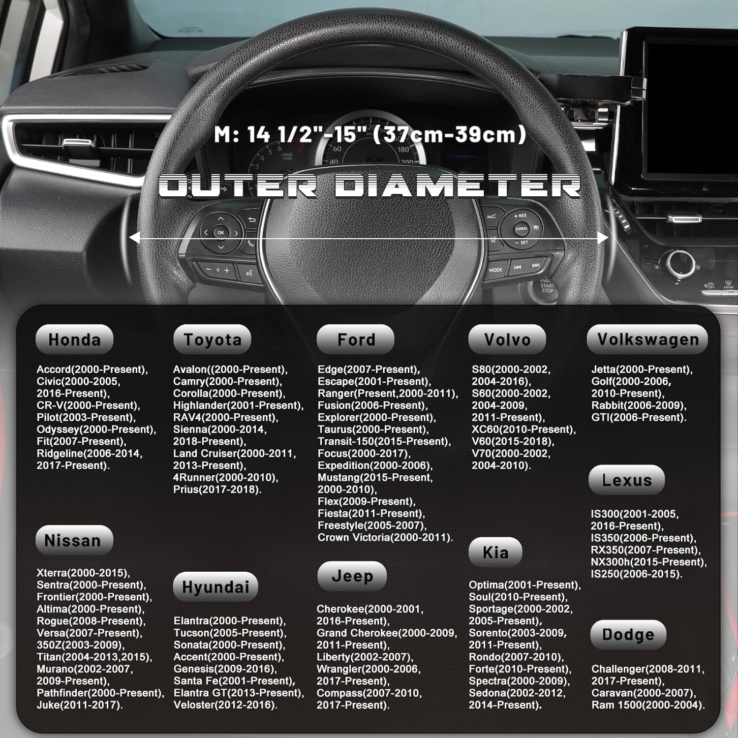 Thumbnail 5 de SEG Direct Steering Wheel Cover (37–39cm) Medium Size in Microfibre Leather, Non-Slip Coffee Brown