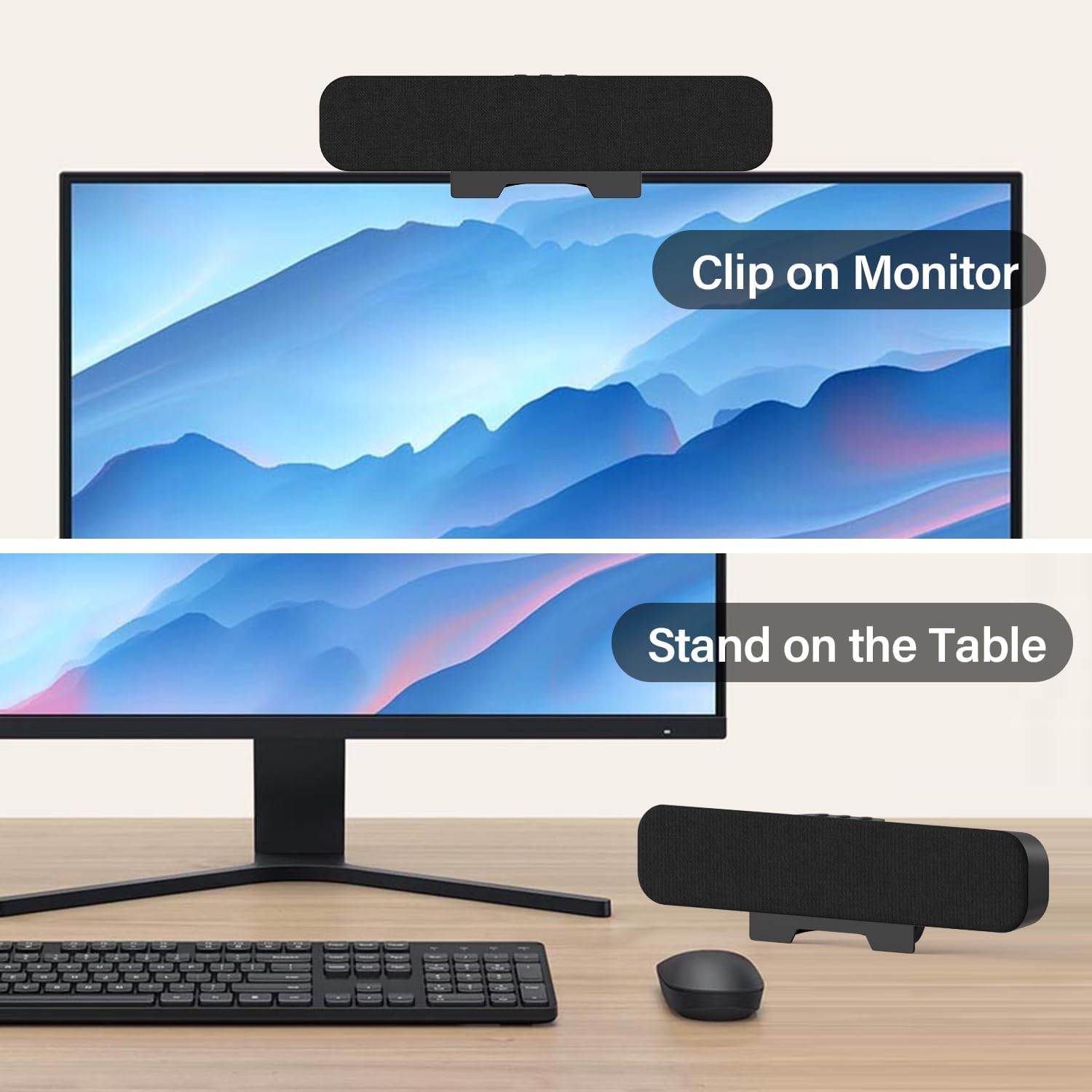 Thumbnail 2 de ZETIY USB Computer Speaker with clip-on monitor design (Black) – plug and play mini soundbar