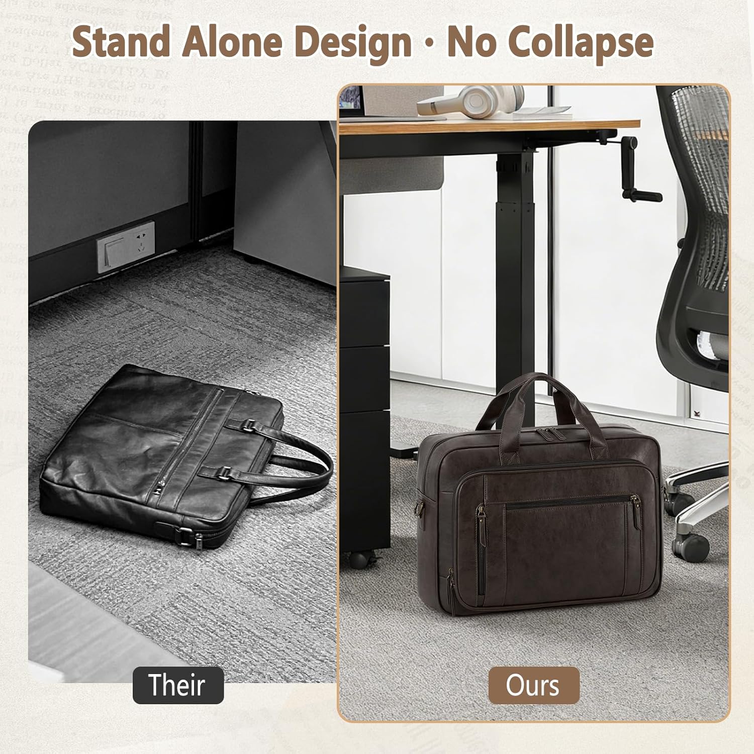 Thumbnail 6 de RAINSMORE Laptop Bag for Men – 16 Inch PU Leather Satchel Briefcase