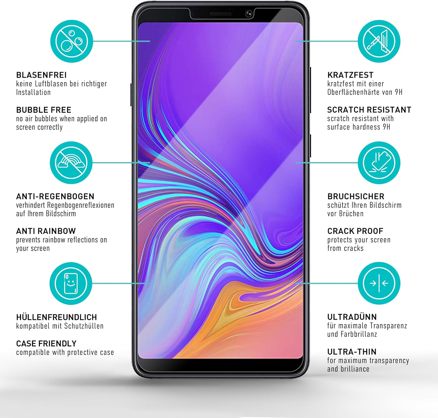 Detalle 2 de SmarTect Glass Screen Protector for Samsung Galaxy A9 2018, 3-Pack, 0.3 mm