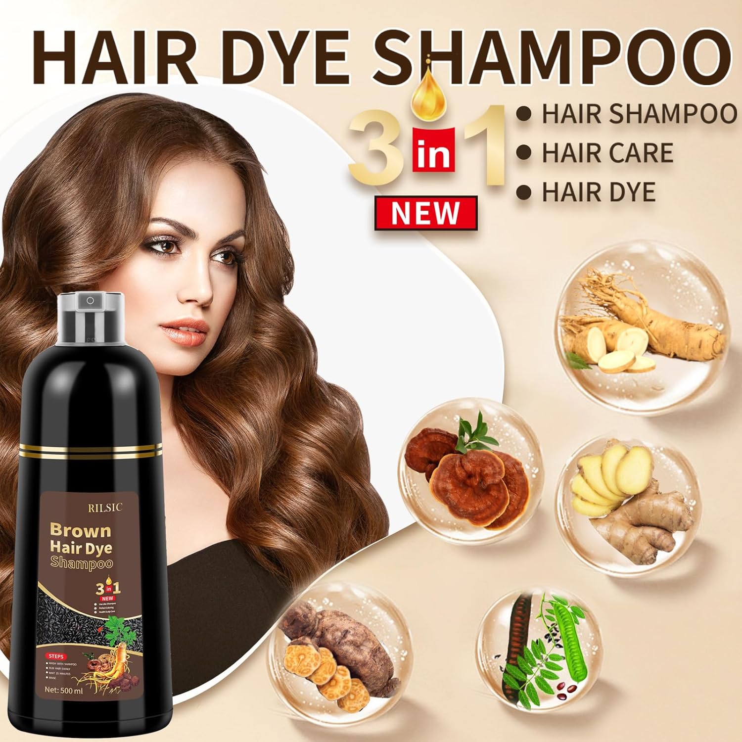 Thumbnail 3 de RILSIC Shampoo Capelli Neri per Capelli Grigi 500 ml – 3 in 1: colore naturale, shampoo e balsamo