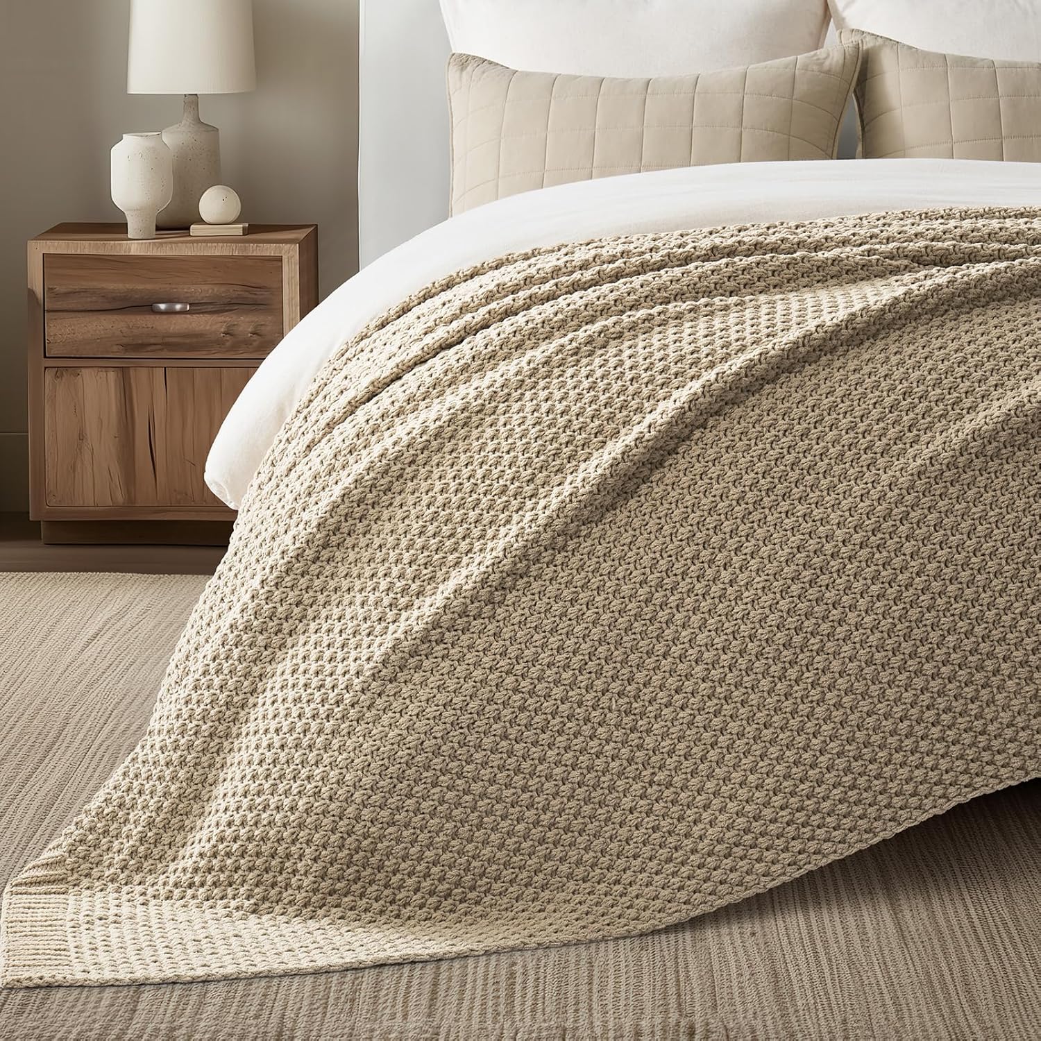 Thumbnail 3 de EVERGRACEHOME Chunky Chenille Knit Throw Blanket (90" x 90") – Sand Dune