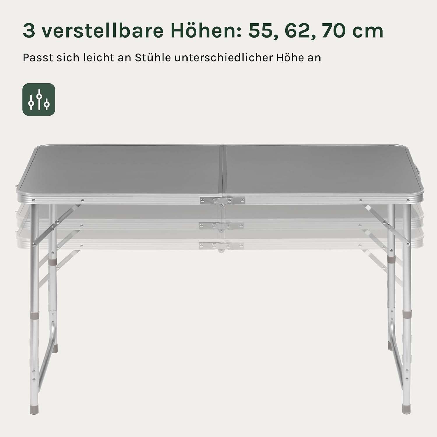 Detalle de WOLTU Campingtisch Klapptisch 120x60 cm – höhenverstellbar, Aluminiumrahmen & MDF-Platte