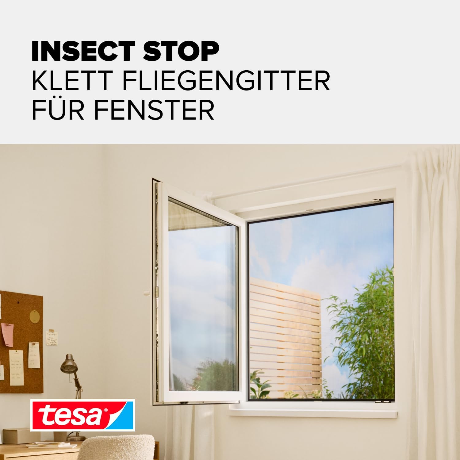 Detalle de tesa Insect Stop Klett Fliegengitter für Fenster (110 x 130 cm, anthrazit) – zuschneidbar ohne Bohren