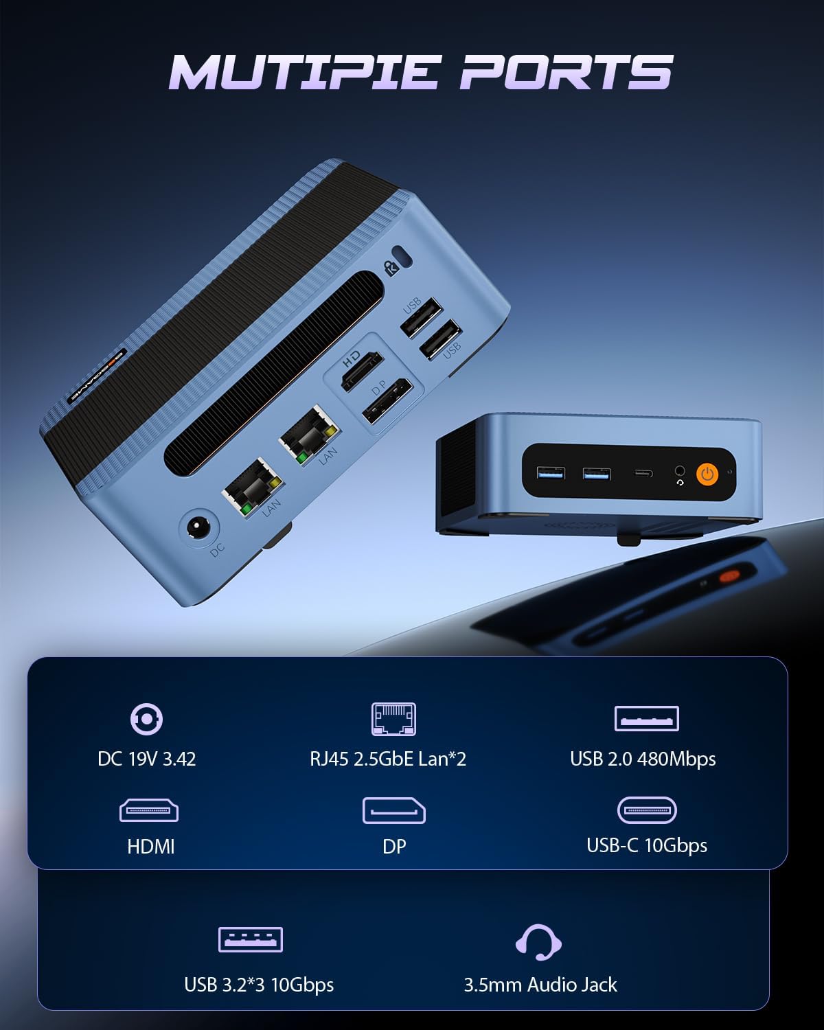 Detalle 1 de BOSGAME E5 Mini PC, Ryzen 3 5300U, 8GB DDR4, 256GB SSD, Triple 4K