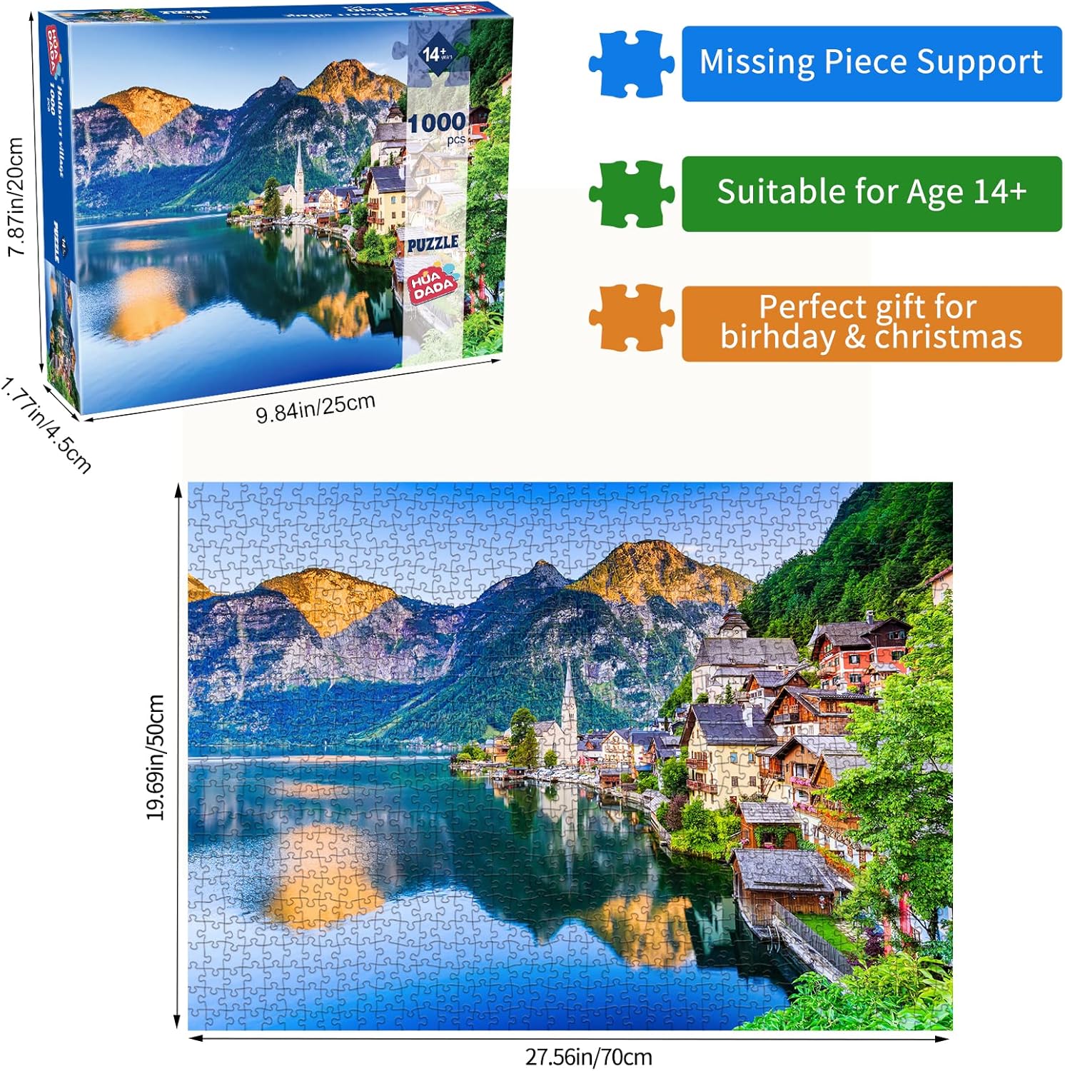 Detalle de HUADADA 1000-Piece Hallstatt Village Jigsaw Puzzle for Adults