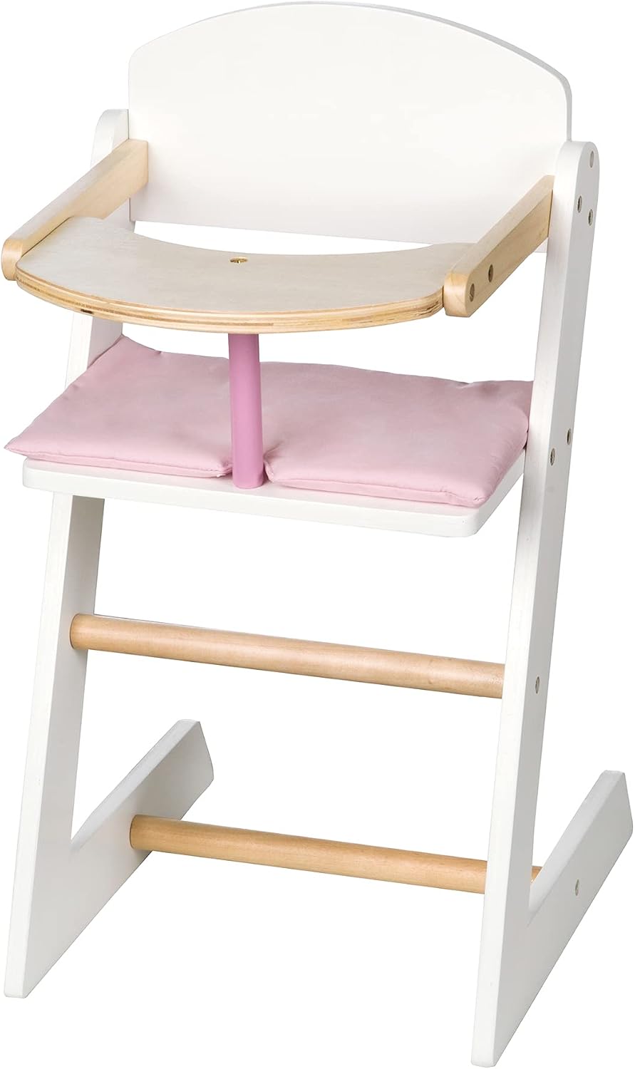 Thumbnail 5 de Chaise Haute Scarlett en bois pour Poupée – Blanc/Naturel, coussin rose et plateau repas, dès 3 ans