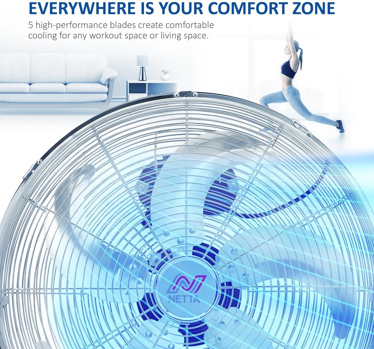 Thumbnail 2 de NETTA 20-inch Chrome Floor Standing Fan with 5 High Velocity Blades