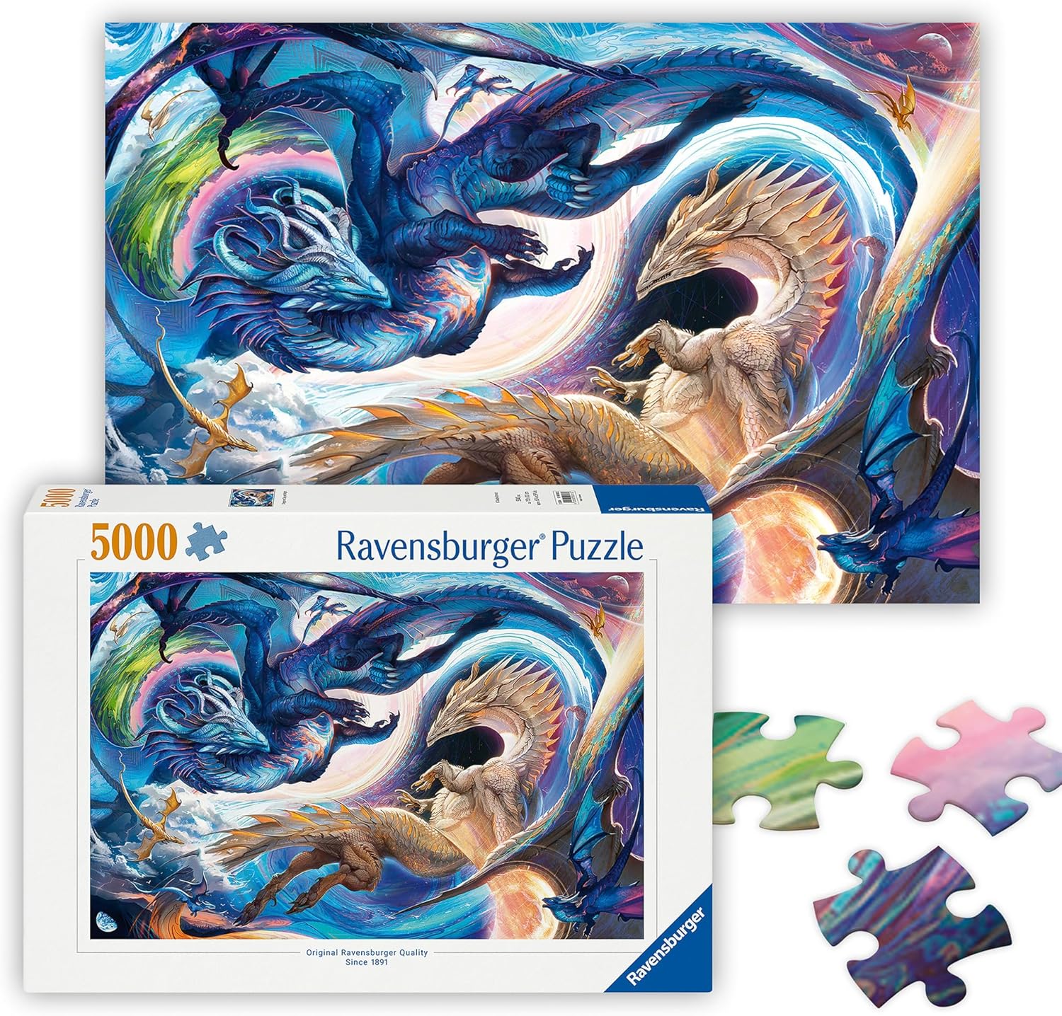 Detalle de Ravensburger Puzzle 12000813 – Gigantisches Drachenfest zur Tages- und Nachtstunde, 5000 Teile