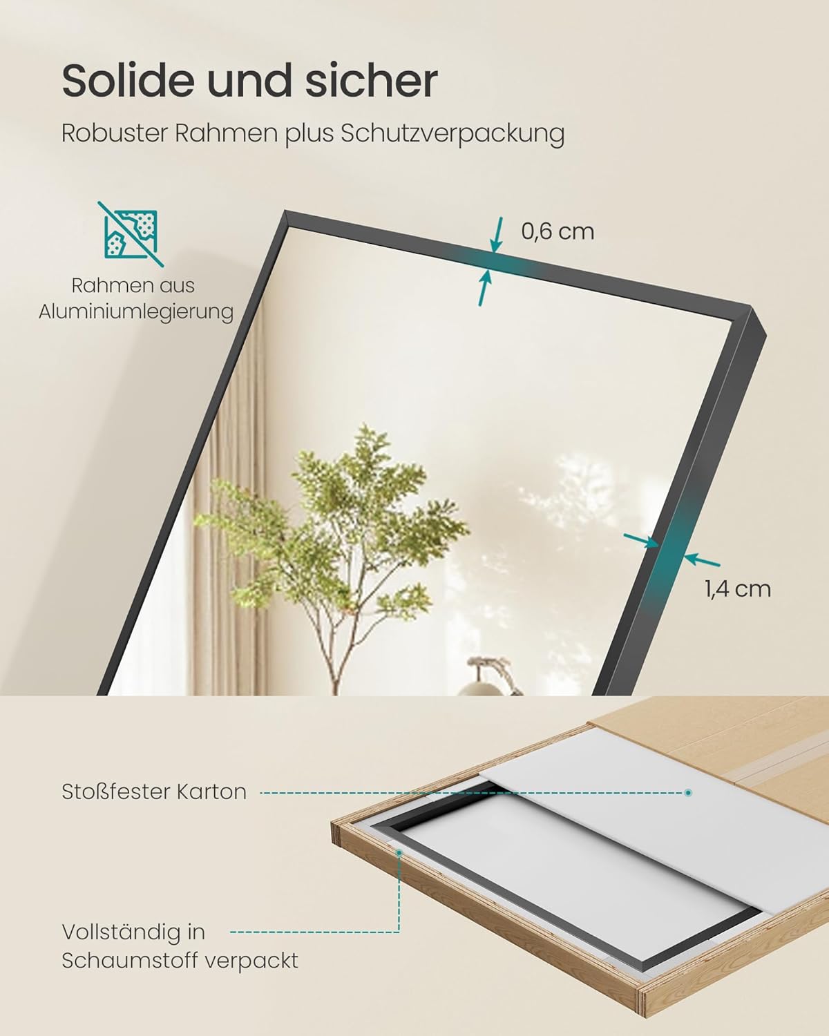 Thumbnail 5 de SONGMICS Ganzkörperspiegel 150 x 40 cm – rechteckiger Standspiegel mit Aluminiumrahmen, Hartglas, tintenschwarz