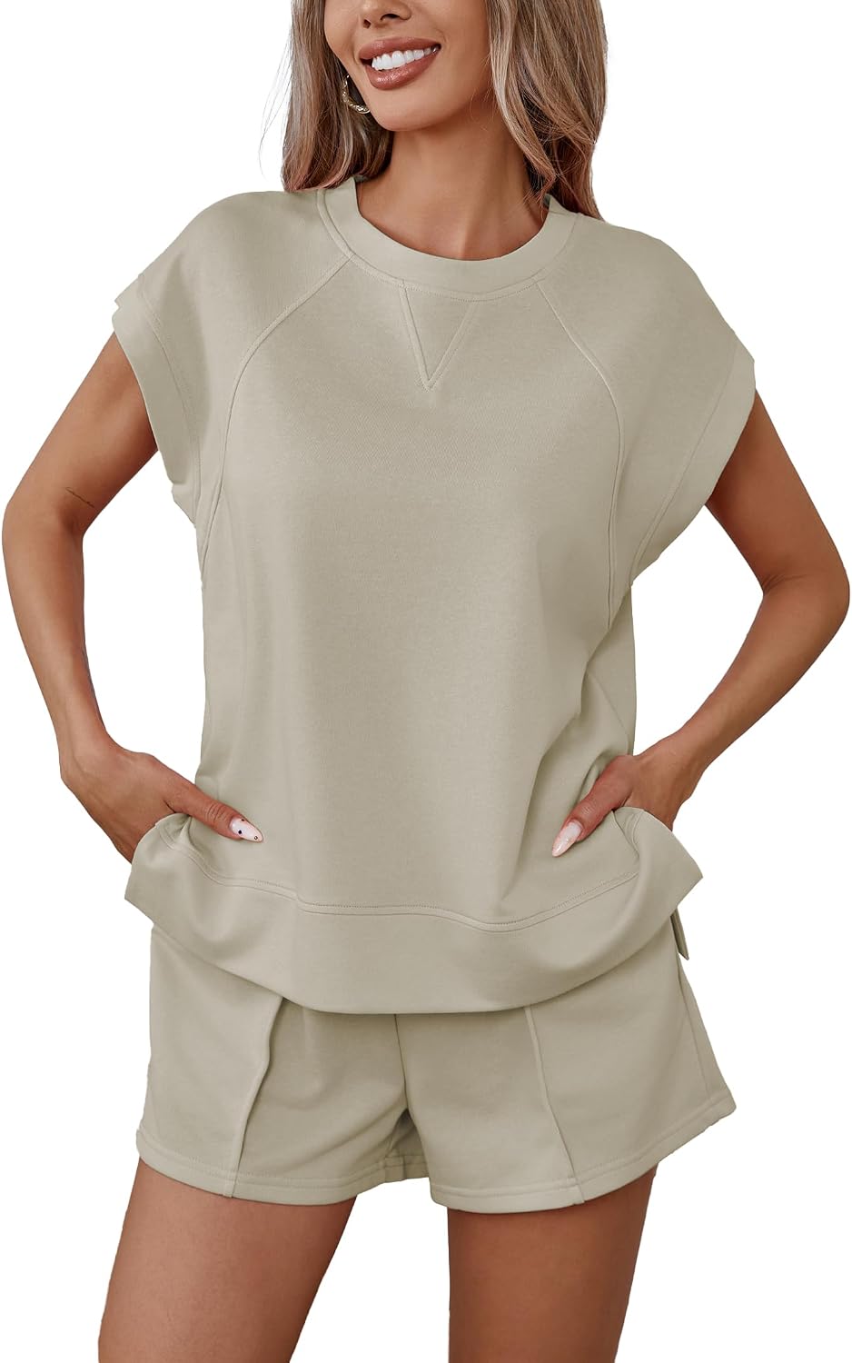 Thumbnail 6 de Famulily Crew Neck Womens Tracksuit Set with Short Sleeve Summer Shorts