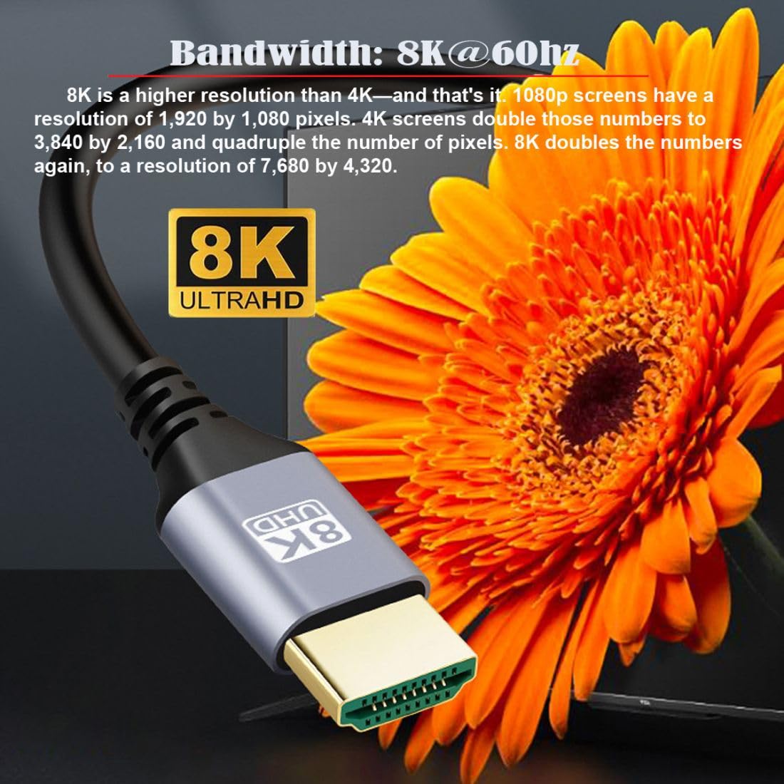 Detalle de chenyang HDMI 2.1 Kabel – 8K@60Hz, 4K@120Hz, 48 Gbps, vergoldete Stecker, 0,5–5,0 m