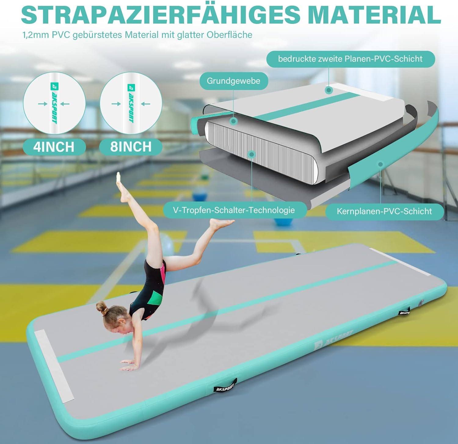 Thumbnail 2 de AKSPORT Air Matte Track Tumbling Matte 4 m Gymnastikmatte 🤸