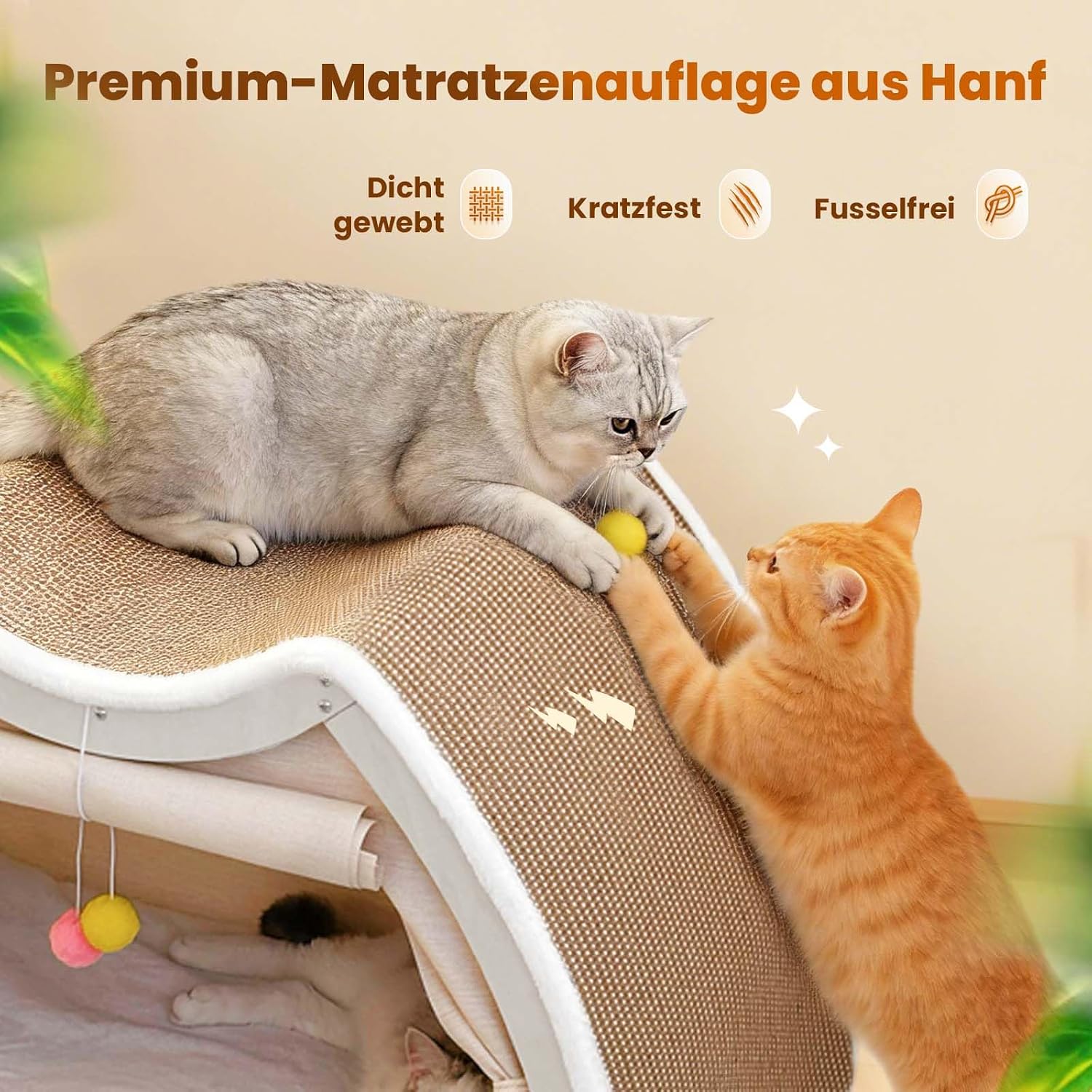 Detalle de Katzenzelt Sisal Kratzhaus: 2-in-1 Katzenhaus & Kratzbrett (Beige, 62x50x43 cm)