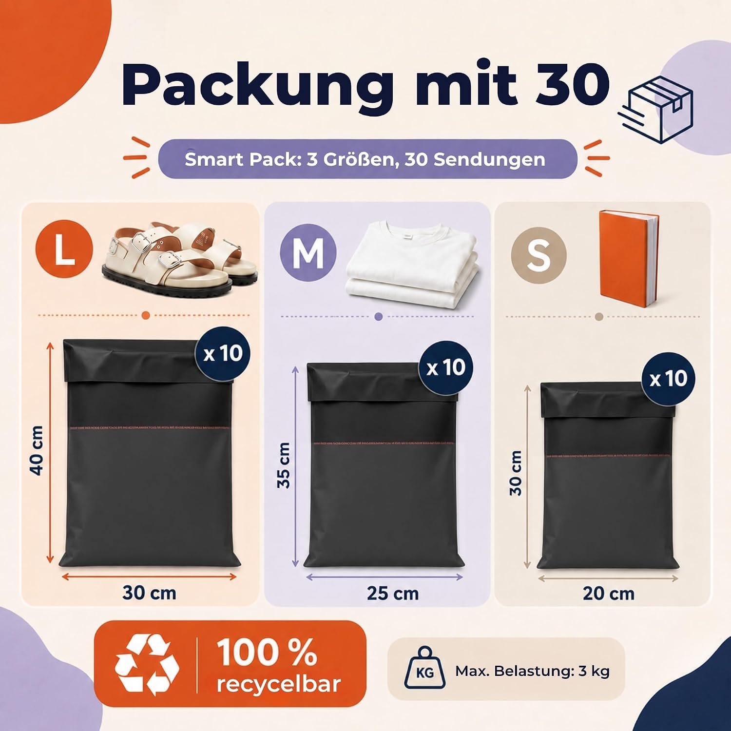 Detalle de Zenacasa Versandtaschen Vinted – 30 Stück in S/M/L, blickdicht, robust & wasserdicht