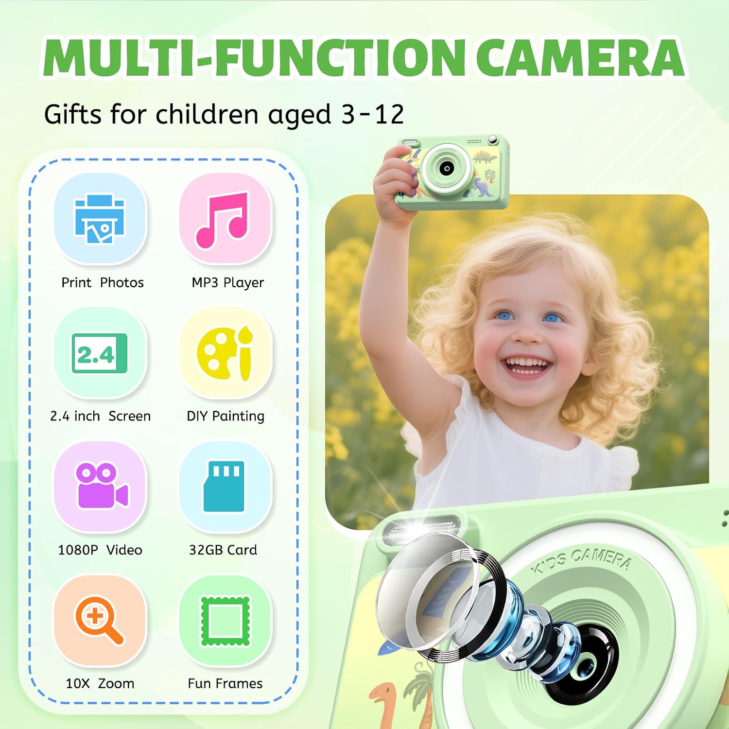 Thumbnail 1 de Kids Camera Instant Print 1080P with 32GB card