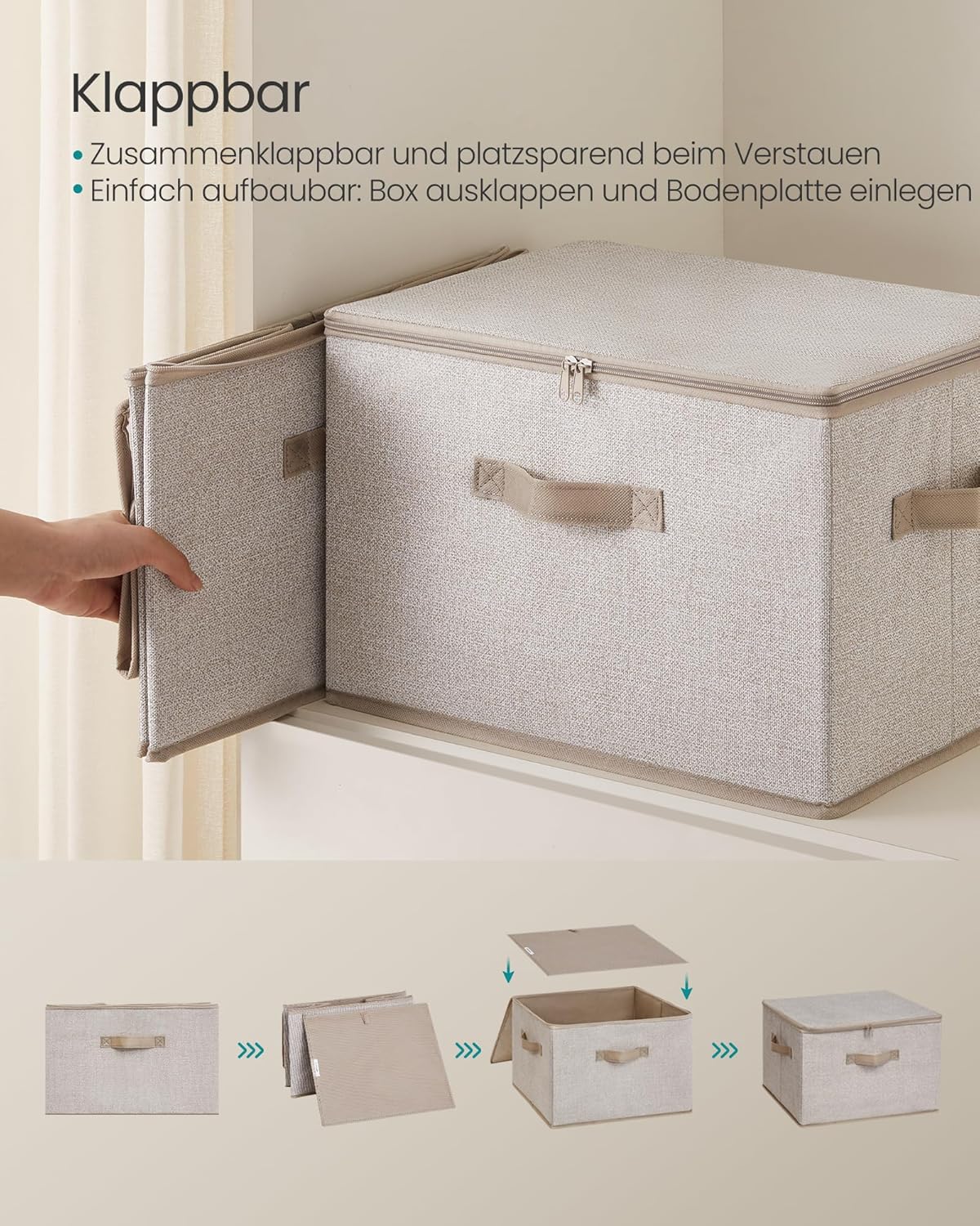 Thumbnail 3 de SONGMICS faltbare Aufbewahrungsbox mit Deckel (6er Set) – 40 x 30 x 25 cm, sandbeige, mit Griffen
