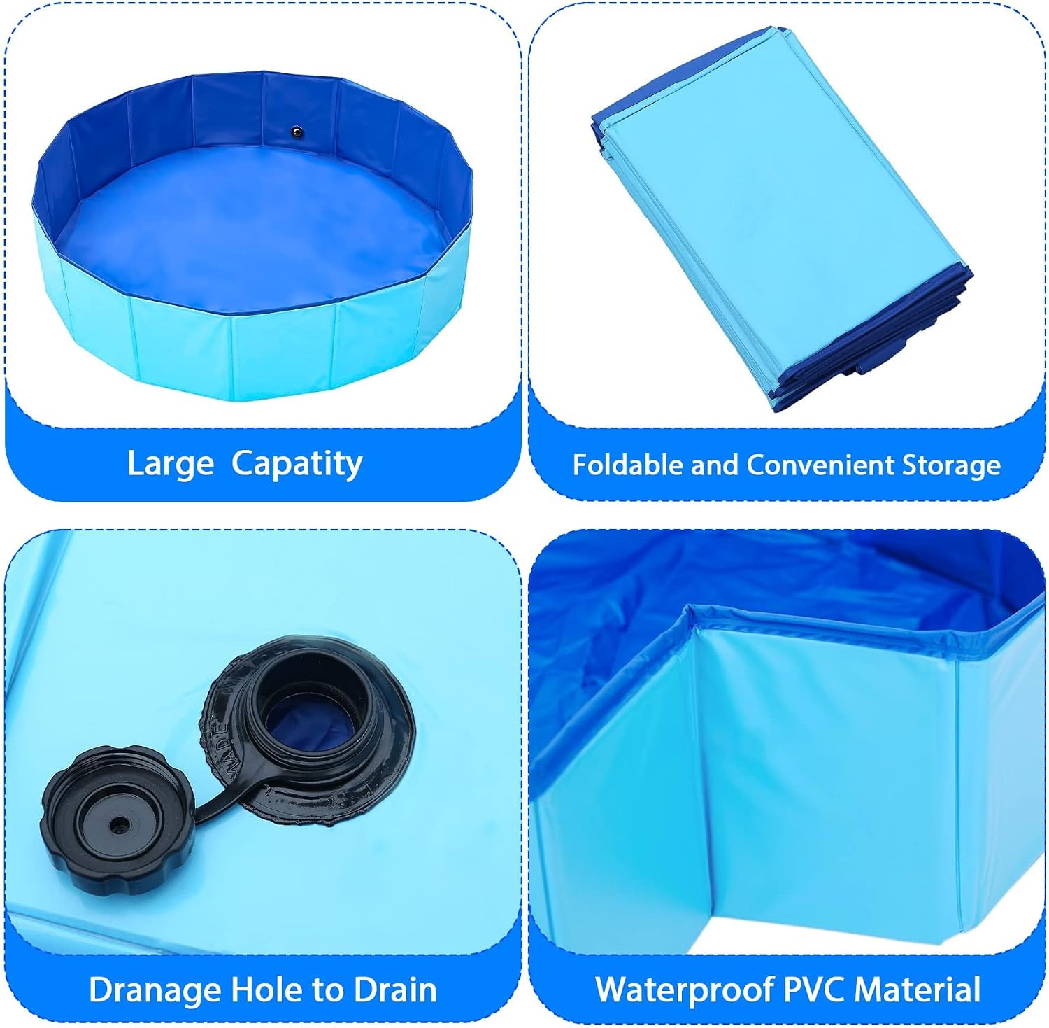 Detalle de Dog Pool Foldable Dog Padding Pool: Portable, Durable PVC Bathing Pool for Pets (160x30cm)