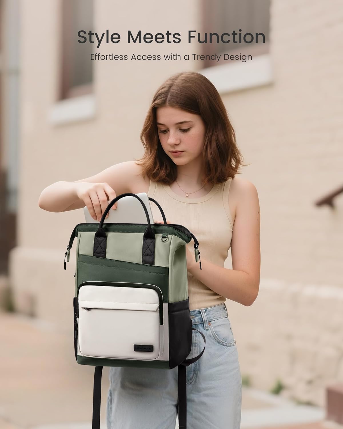 Detalle de LOVEVOOK Damen-Rucksack für 15,6-Zoll-Laptops – eleganter City- & Schulrucksack mit Organizer