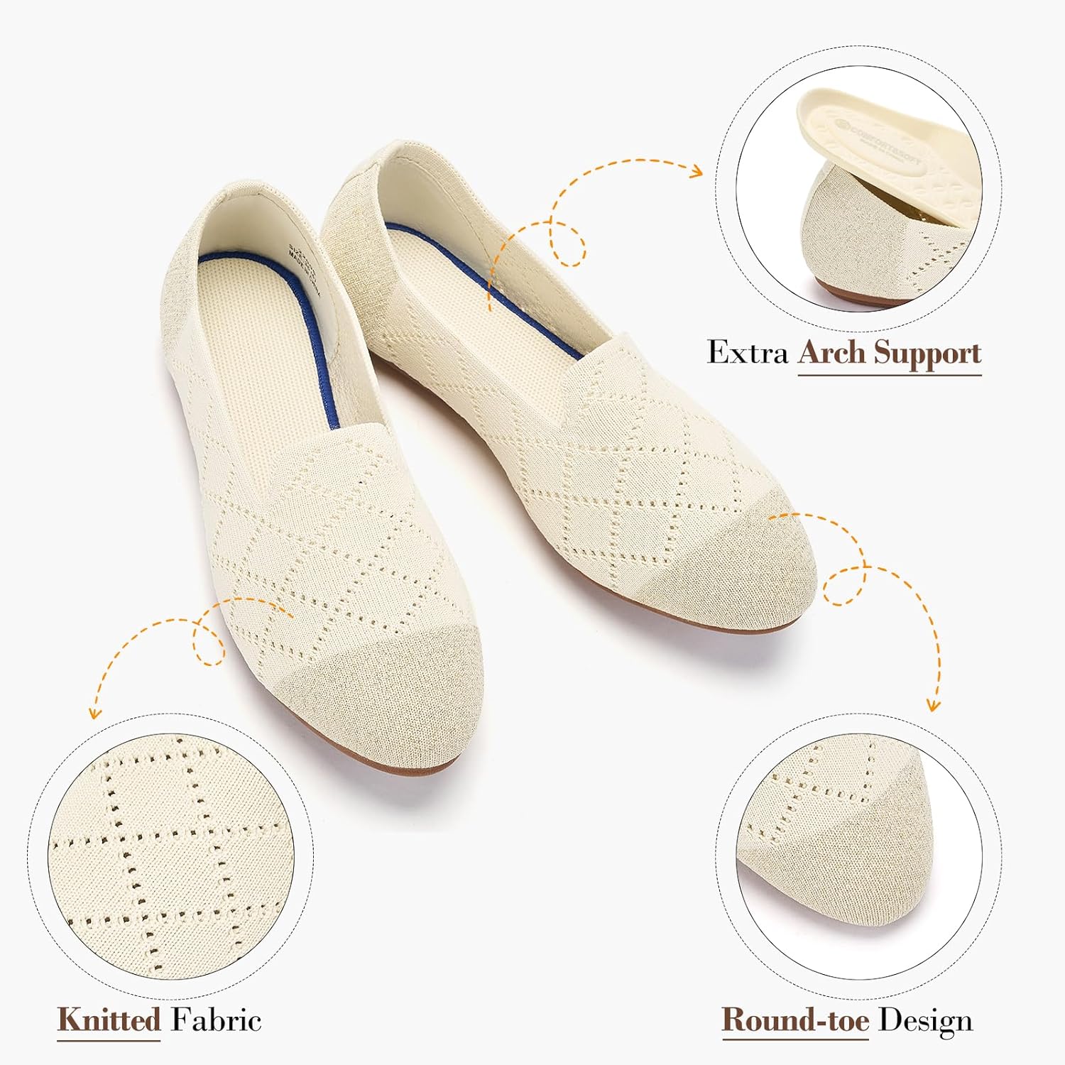 Detalle de Puxowe Bequeme Ballerinas Damen – Atmungsaktive, faltbare Schlupfschuhe mit Memory Foam