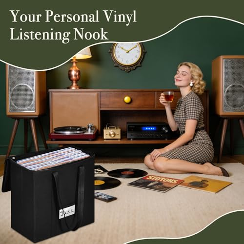 Detalle 2 de HEYCOOK Vinyl Record Storage Box – Holds Up To 50 12-Inch Records (Sealed, Dust-Proof) with Lid, Handles and 32.5 x 18 x 32.5 cm