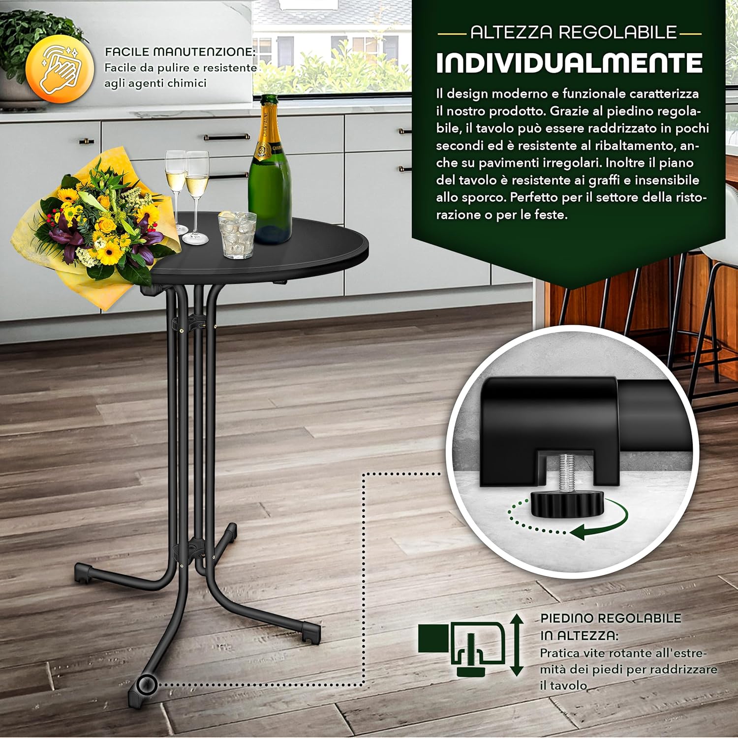 Thumbnail 4 de tillvex Gastro Tavolo pieghevole Ø 80 cm con rivestimento – tavolo da bistrot resistente alle intemperie