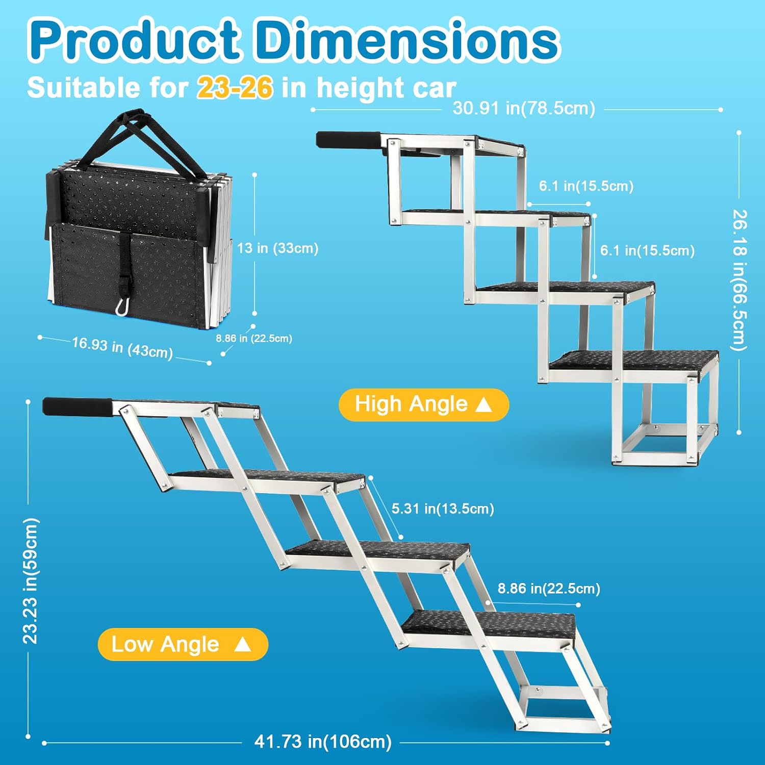 Detalle 2 de Uross Foldable 4-Step Dog Steps for Car – aluminium, collapsible pet stairs for large dogs