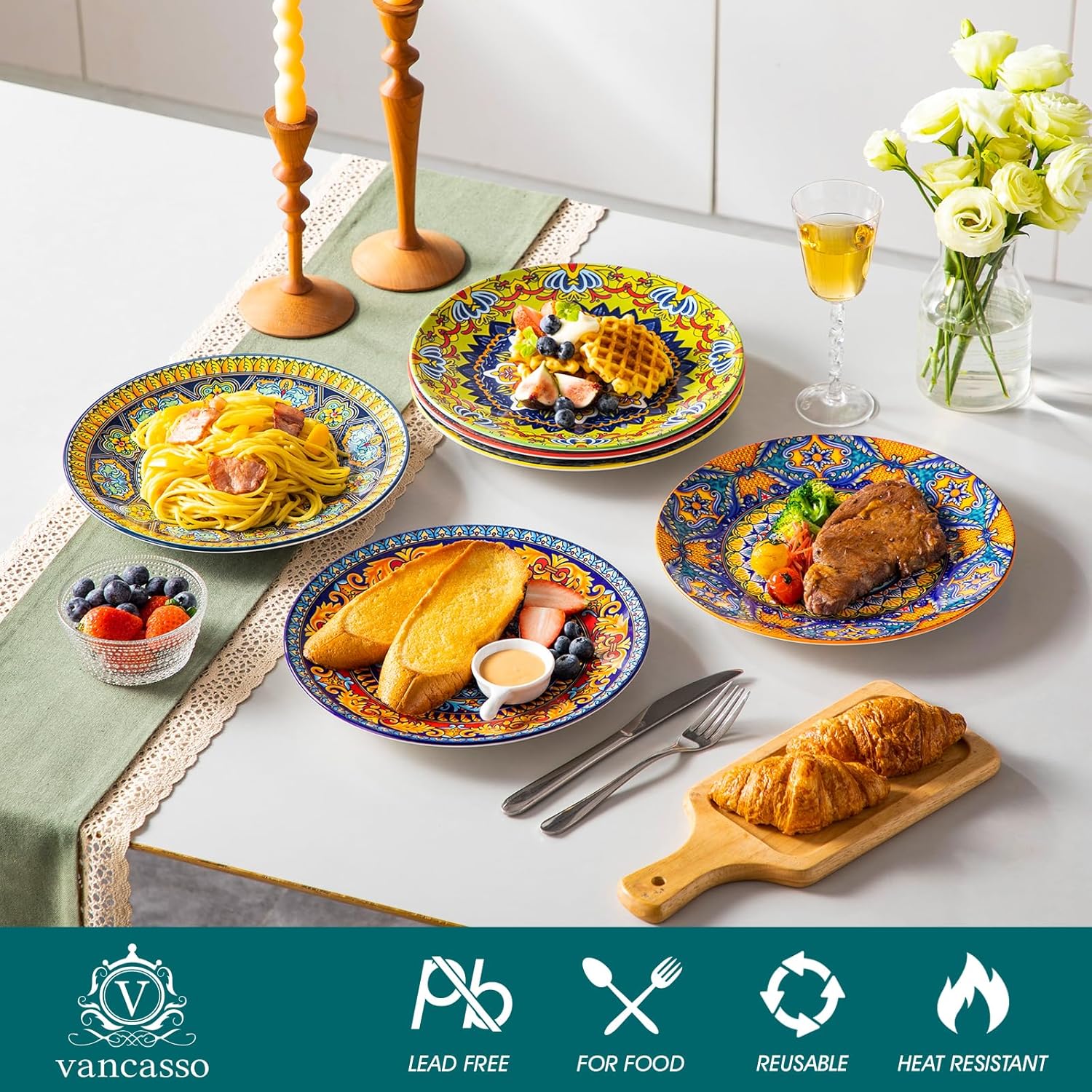 Thumbnail 2 de Vancasso Colorful Dinner Plates Set of 6, 10.5 Inch – Bohemian Ceramic Dinnerware, Series KRVI