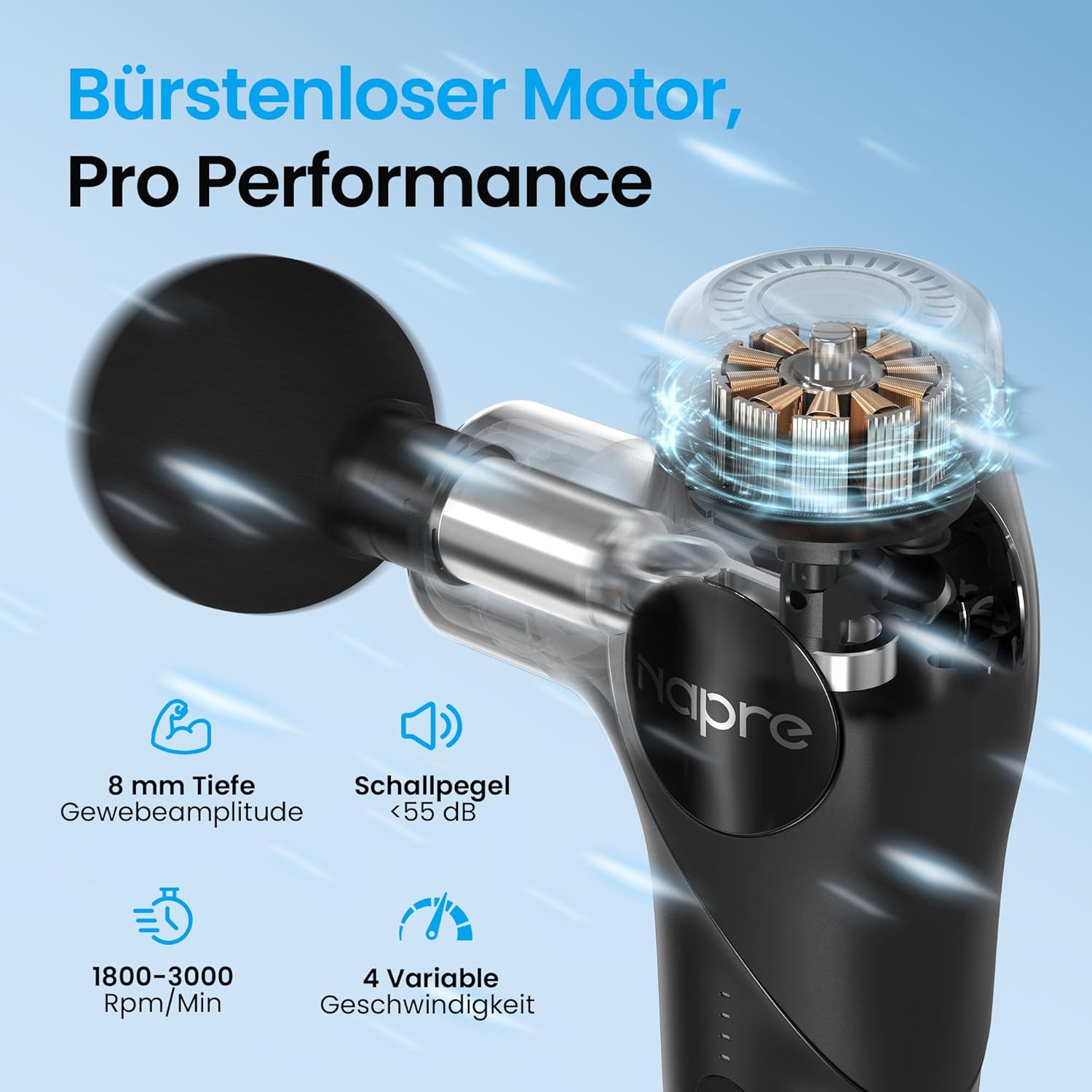 Thumbnail 5 de NAPRE 3-in-1 Mini Massagepistole mit Wärme & Kälte, abnehmbare Verlängerung, ultra-leise, 5 Köpfe & Koffer