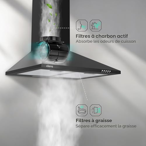 Detalle 2 de CIARRA CBCB6201 Hotte aspirante 60 cm – Noir, 404 m³/h, classe A++