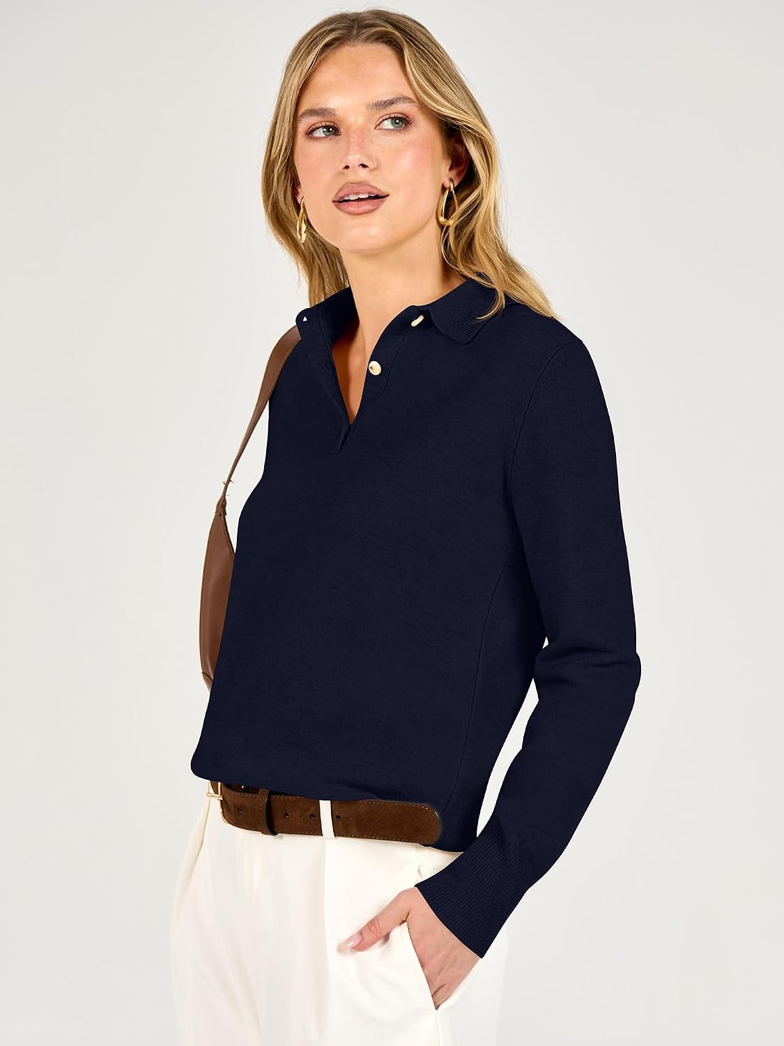 Detalle 2 de ANRABESS Women's Polo Sweater, Polyester Blend