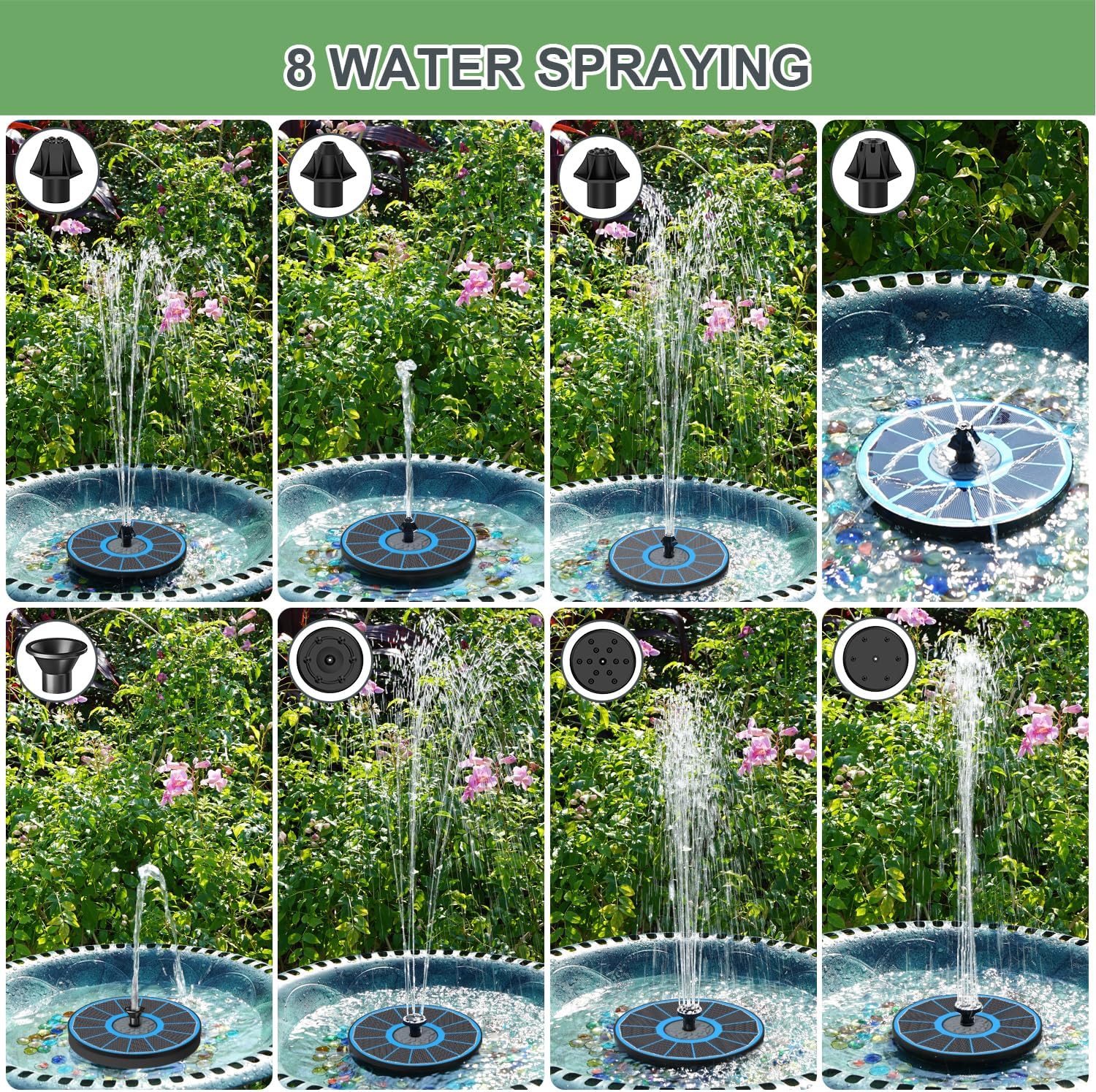 Thumbnail 2 de Yzert Solar Fountain 2025 Upgrade – 3.5W Glass Panel Solar Bird Bath Fountain (Blue)