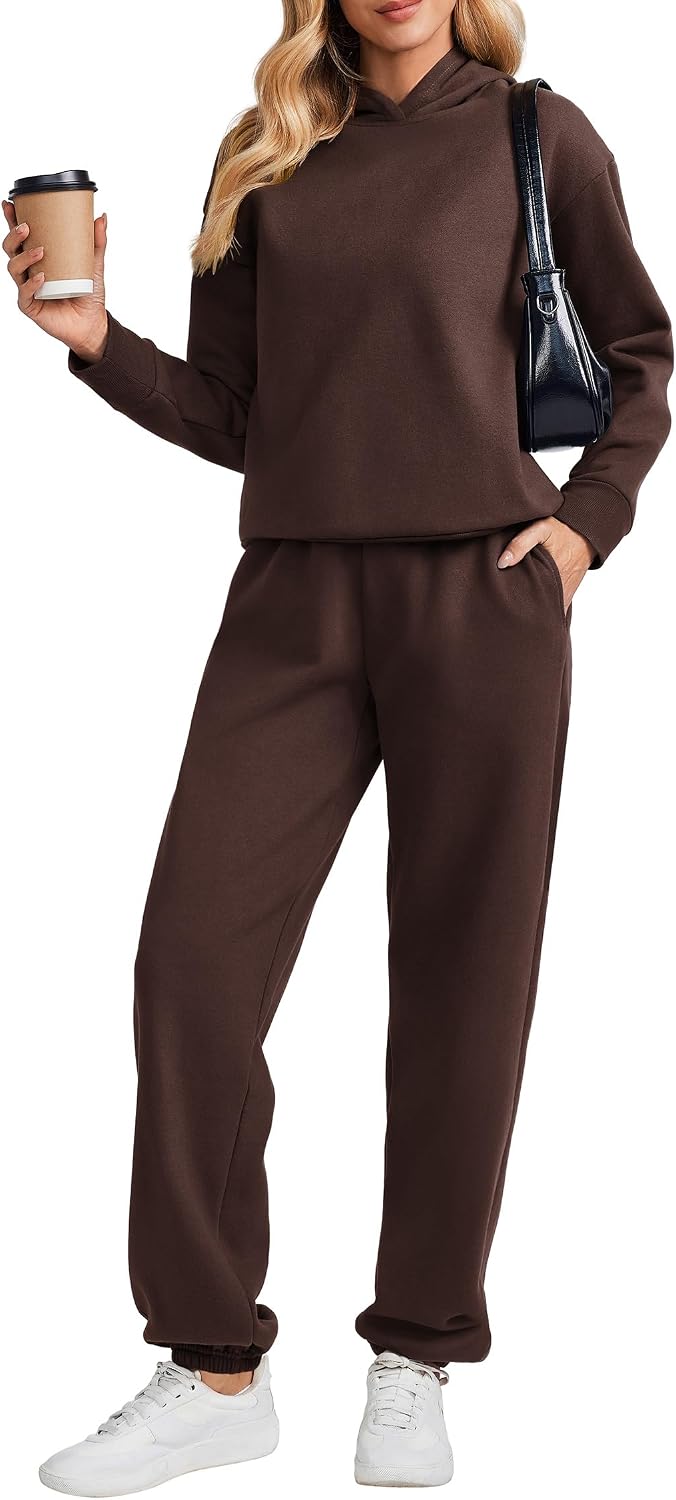 Detalle de PINSPARK Women's Fleece Lounge Set with Drop-Shoulder Hoodie and Joggers