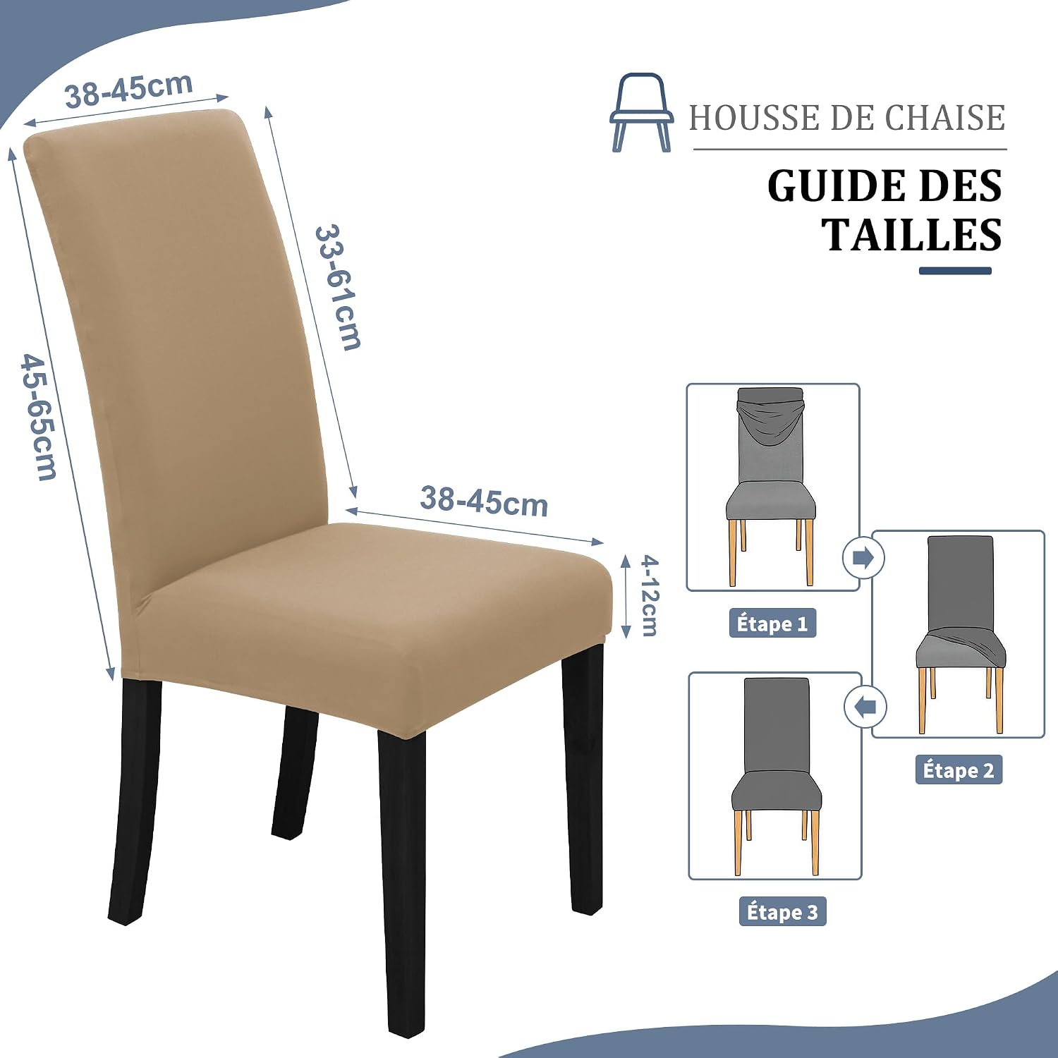 Detalle de SUKAIKEQA housse de chaise haute élastique Jacquard (lot de 4/6/8) – Kaki