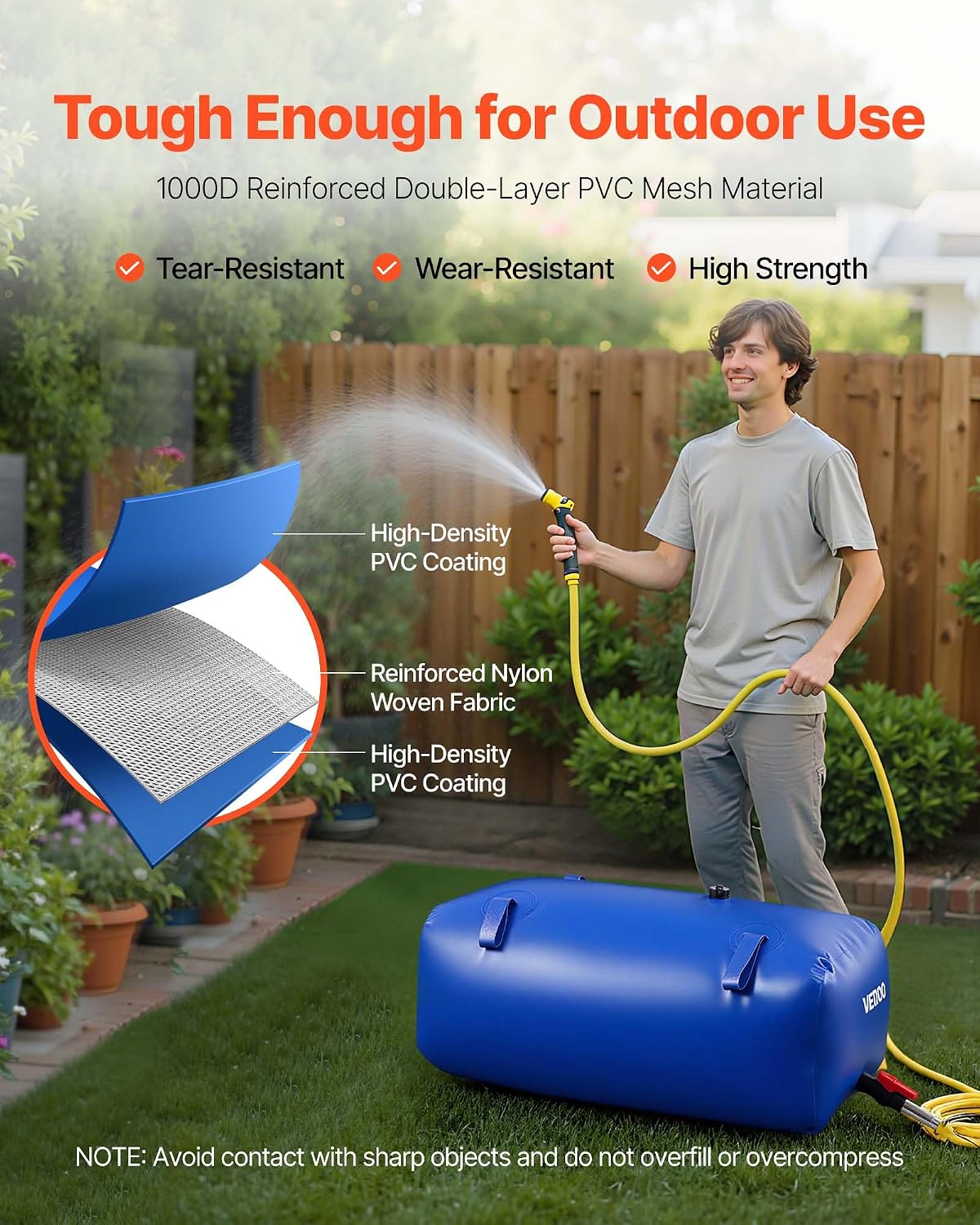 Detalle de VEVOR Réservoir d’eau souple pliable 113 L (113 litres) pour jardin, camping et urgence