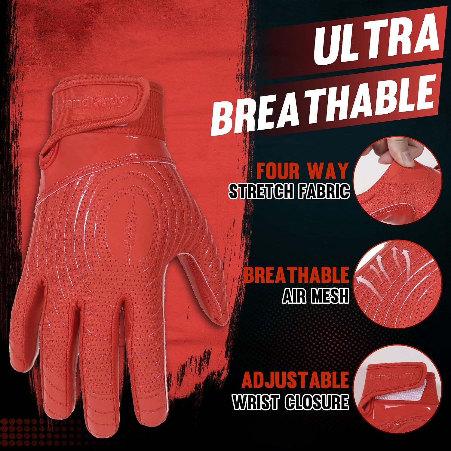 Detalle de HANDLANDY Youth Football Gloves with Sticky Silicone Palm (Kids Receiver Gloves)
