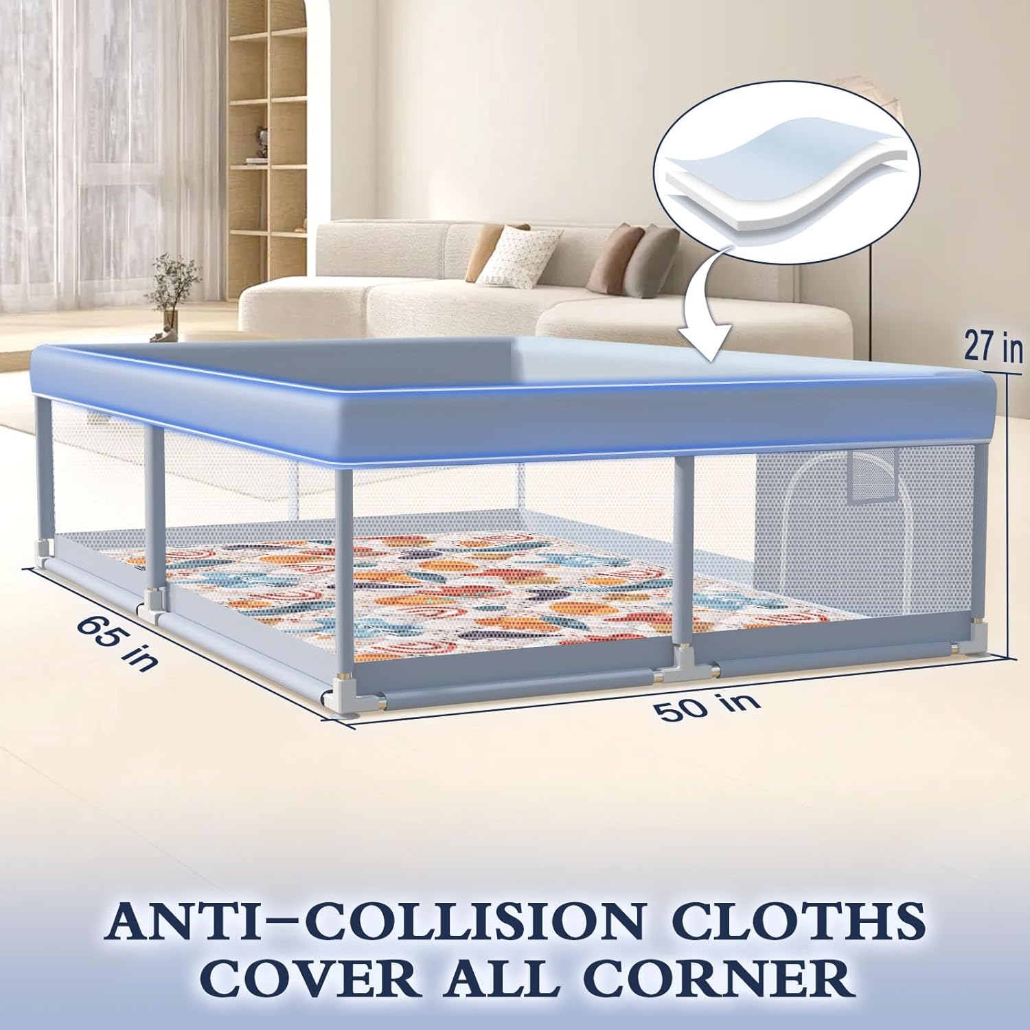 Thumbnail 4 de XVISHX 65 x 50 Inch Baby Playpen with Mat, Playard for Indoor & Outdoor Use (Grey)