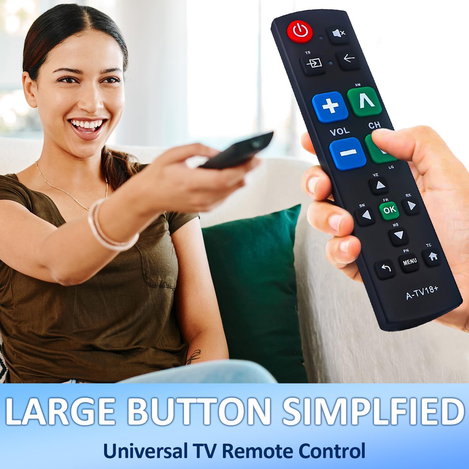 Detalle de Big Button Universal Remote for All TV Remotes: Easy Large-Button Helper for Seniors and Dexterity Challenges