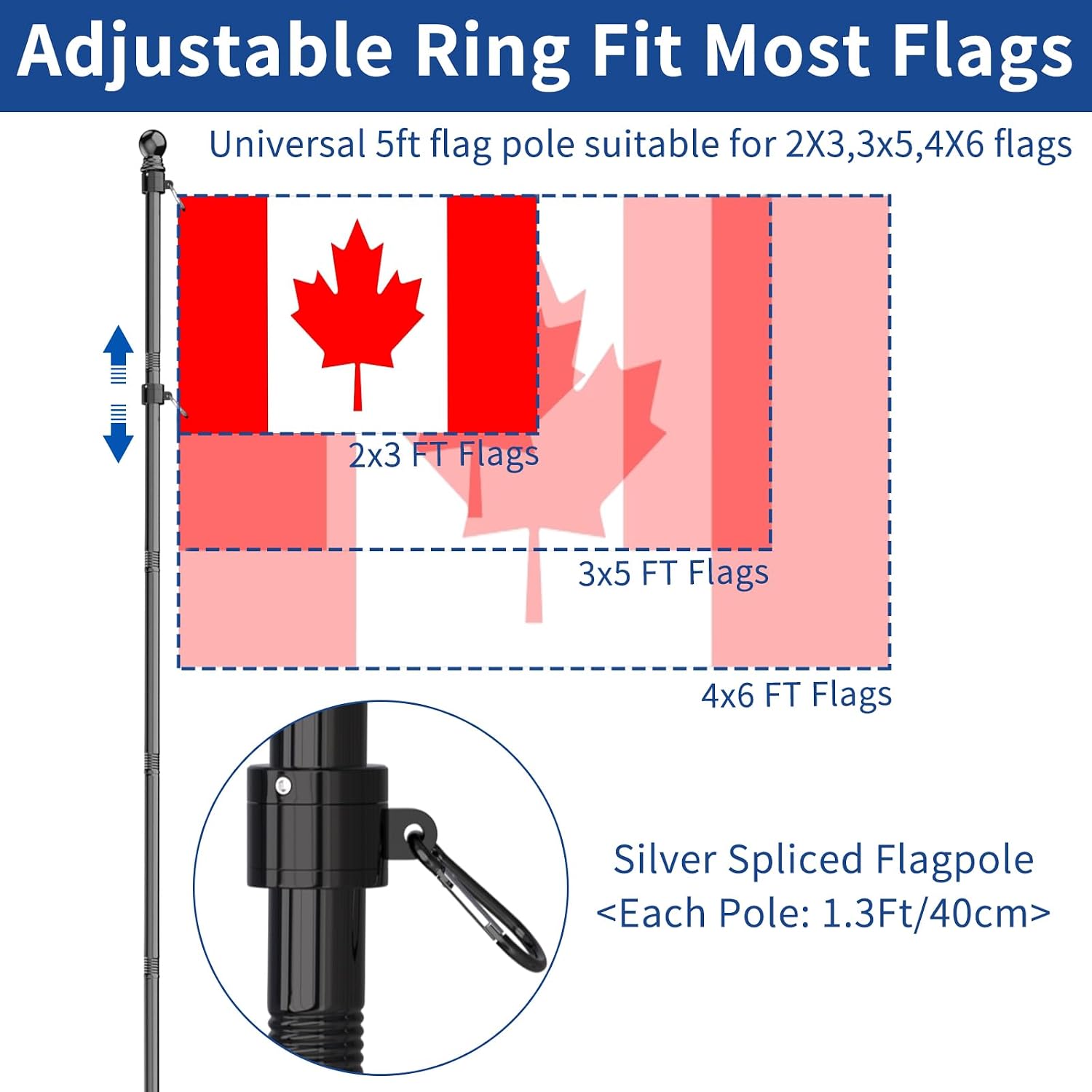 Detalle 2 de FIASON 5 FT Flagpole with Solar Light, Tangle-Free Rings and 2-Position Bracket