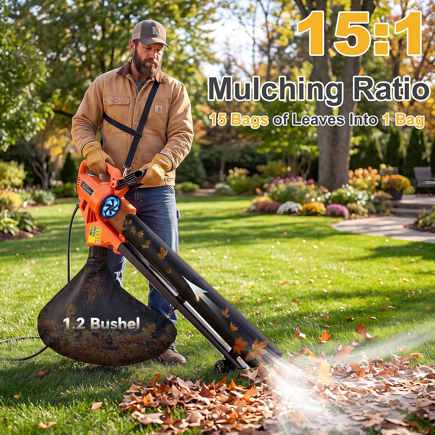 Detalle de KMFurnila Electric Leaf Blower Vacuum Mulcher, 1.2-Bushel Bag