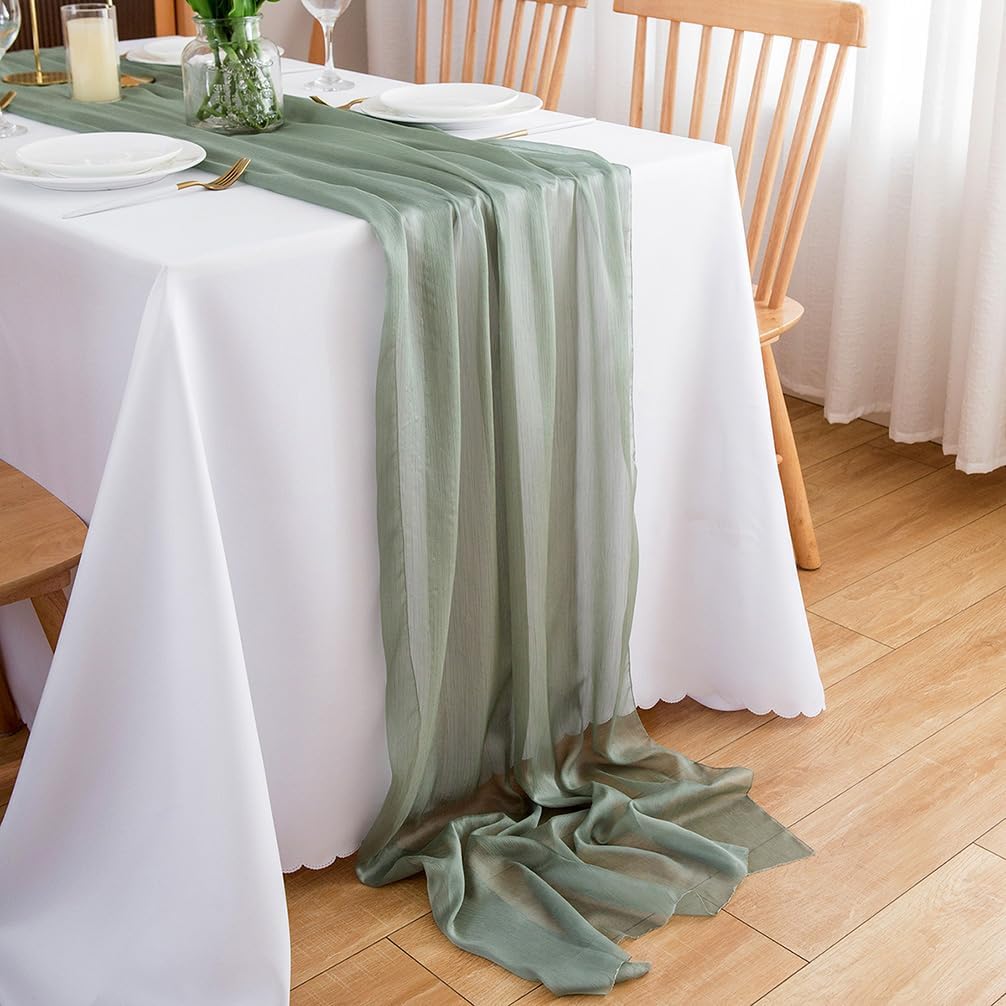 Detalle de CHUQING Tischläufer Chiffon grün – 70 cm x 400 cm, Mintgrün/Salbeigrün