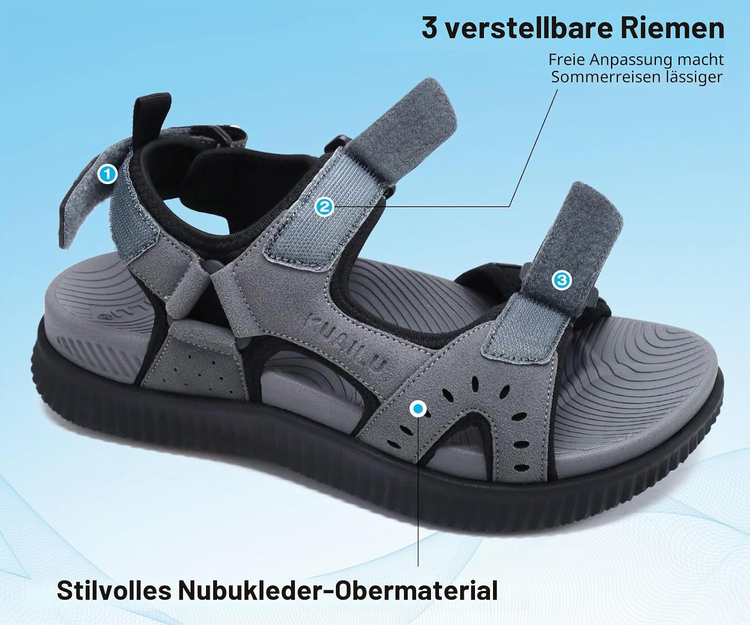 Detalle de KuaiLu Herren-Wandersandalen mit orthopädischer Recovery-Dämpfung (Gr. 40–48)