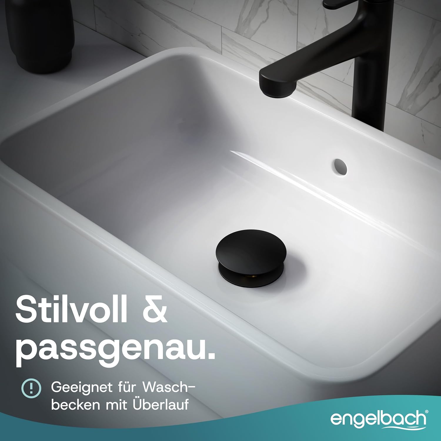Thumbnail 3 de Engelbach Universal Waschbecken Ablaufgarnitur – Pop-Up Ventil mit Überlauf, herausziehbarem Stöpsel inkl. Haarsieb