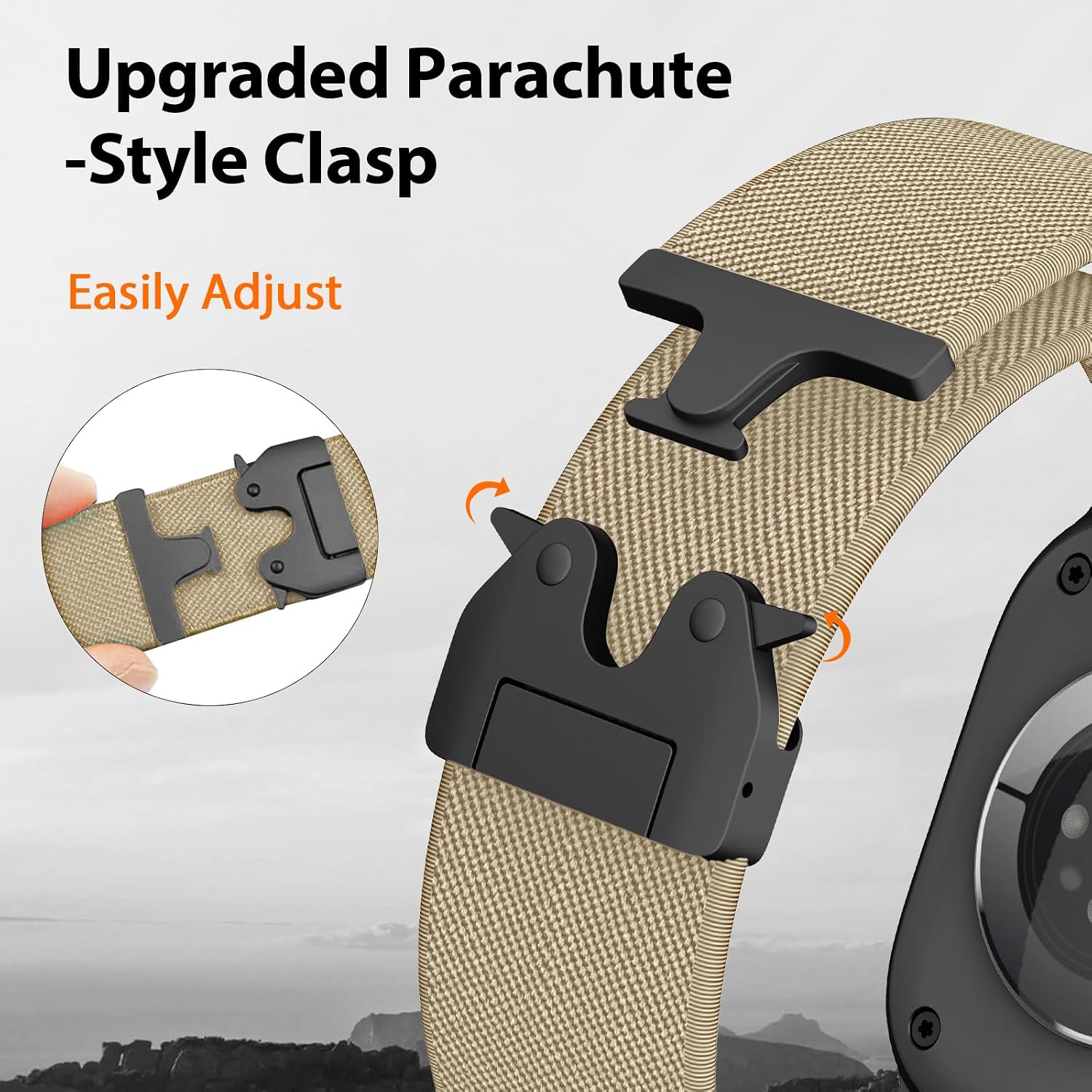 Detalle de Elastisches Nylon-Armband für Apple Watch Ultra 3/2/1 – 38–49 mm, Fallschirmverschluss