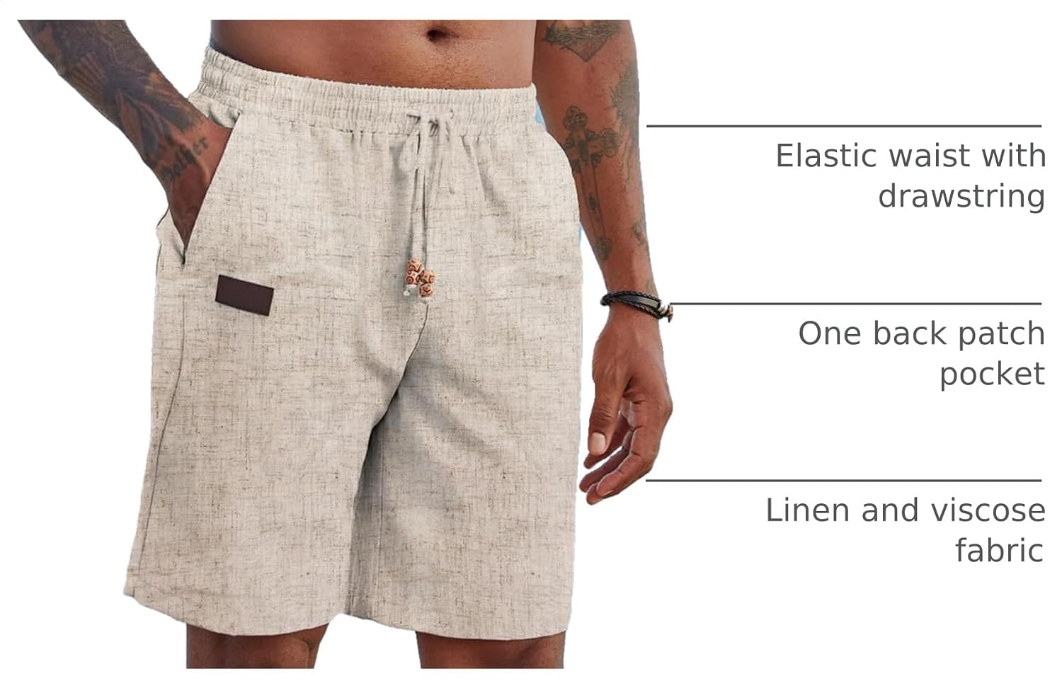 Detalle 2 de COOFANDY Men's Linen Shorts, 9-Inch Inseam